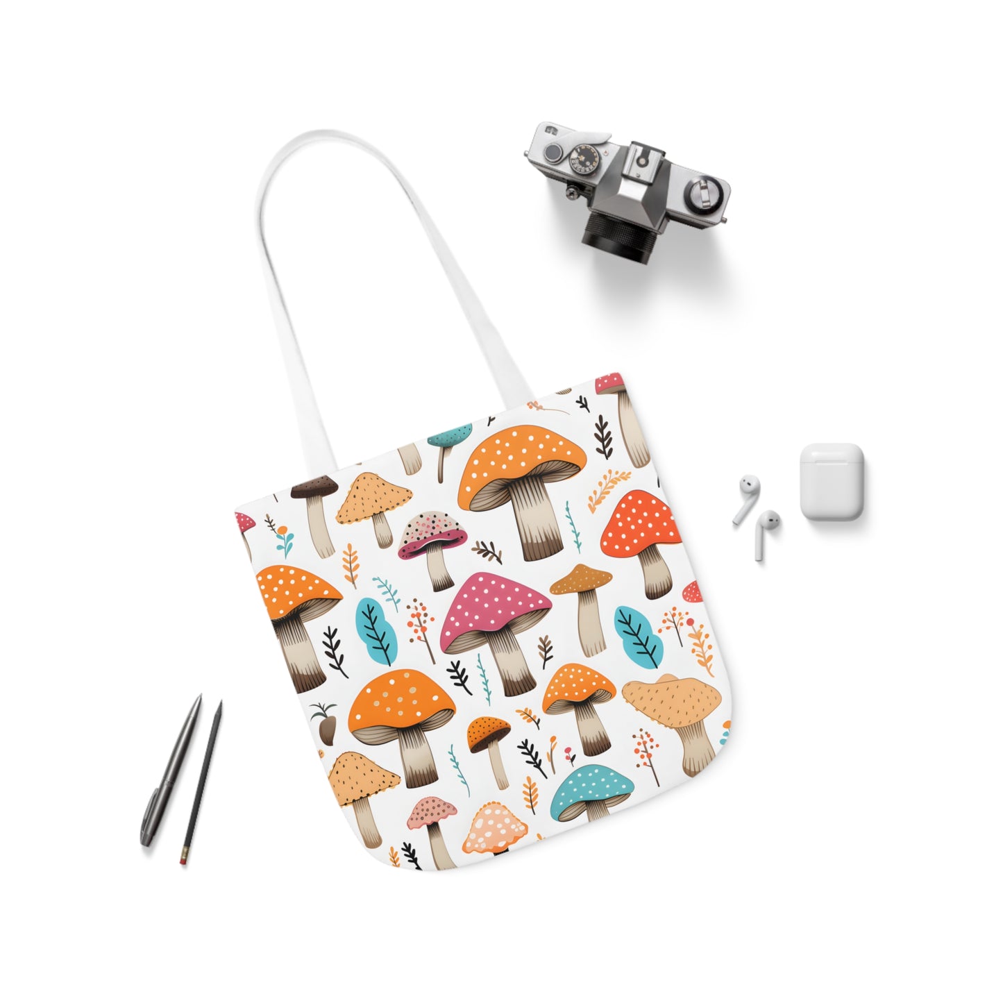 Colorful Mushroom Polyester Canvas Tote Bag (AOP)