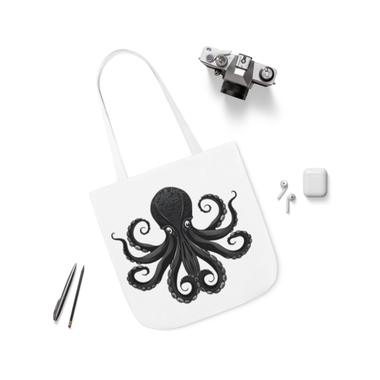 Black Octopus Polyester Canvas Tote Bag (AOP)