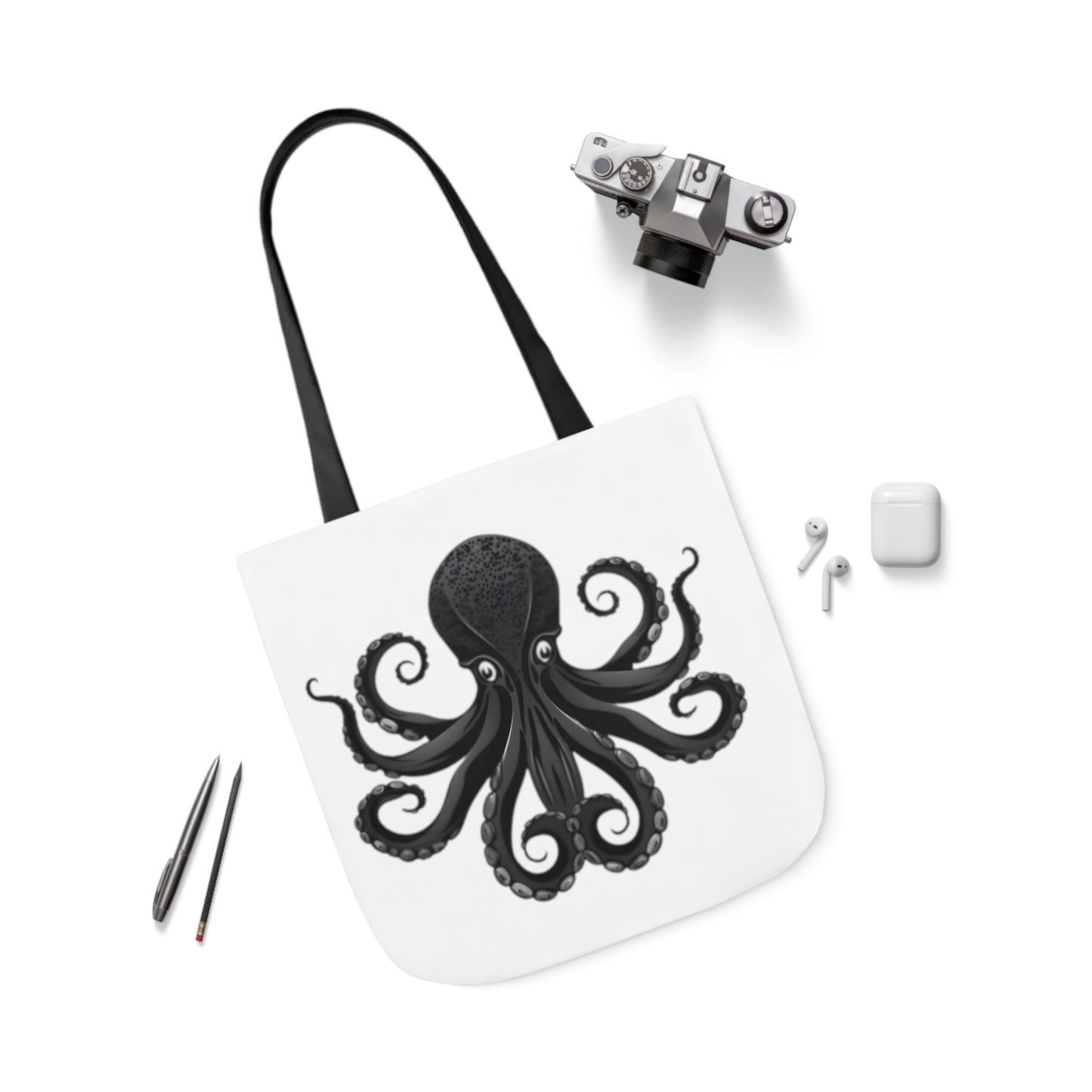 Black Octopus Polyester Canvas Tote Bag (AOP)
