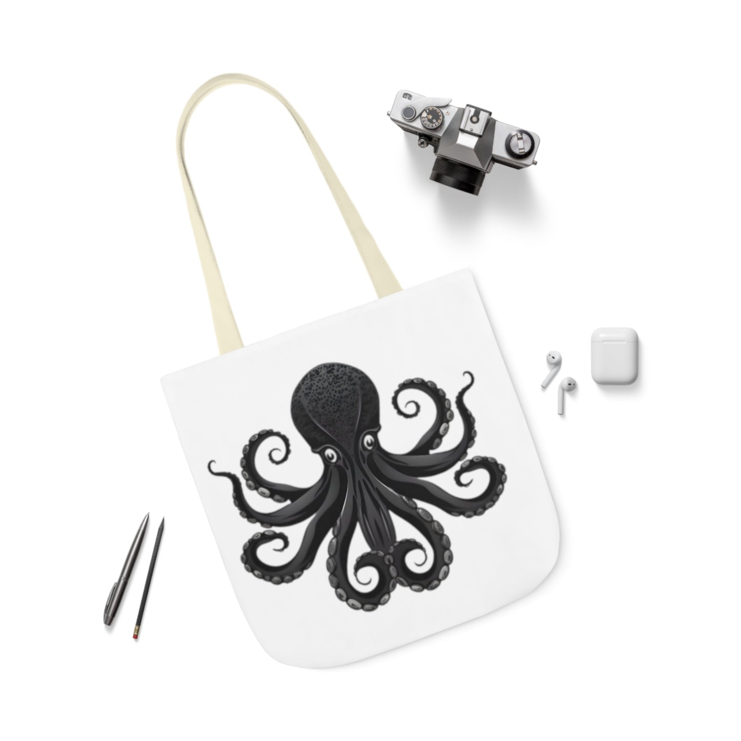 Black Octopus Polyester Canvas Tote Bag (AOP)