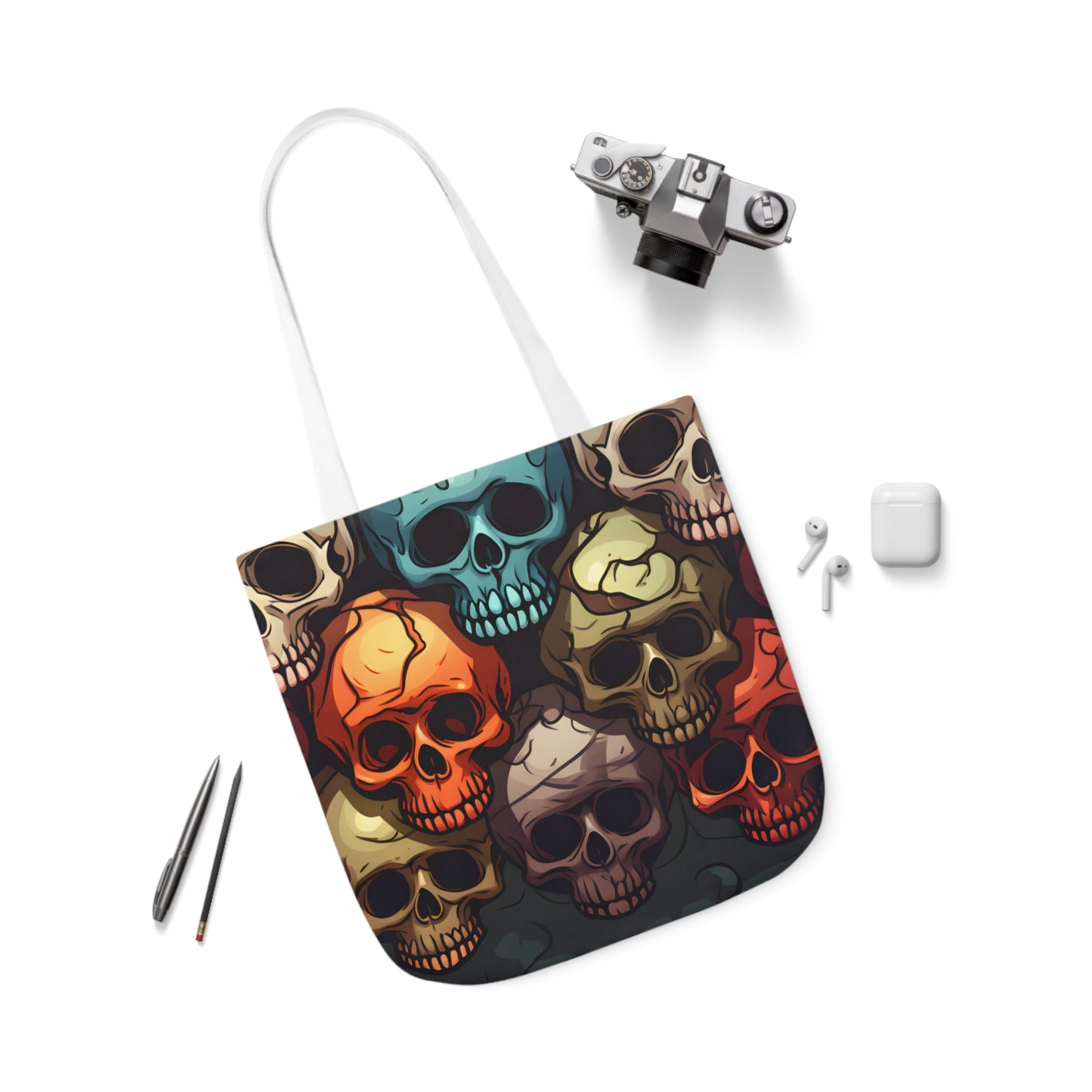 Colorful Skull Polyester Canvas Tote Bag (AOP)