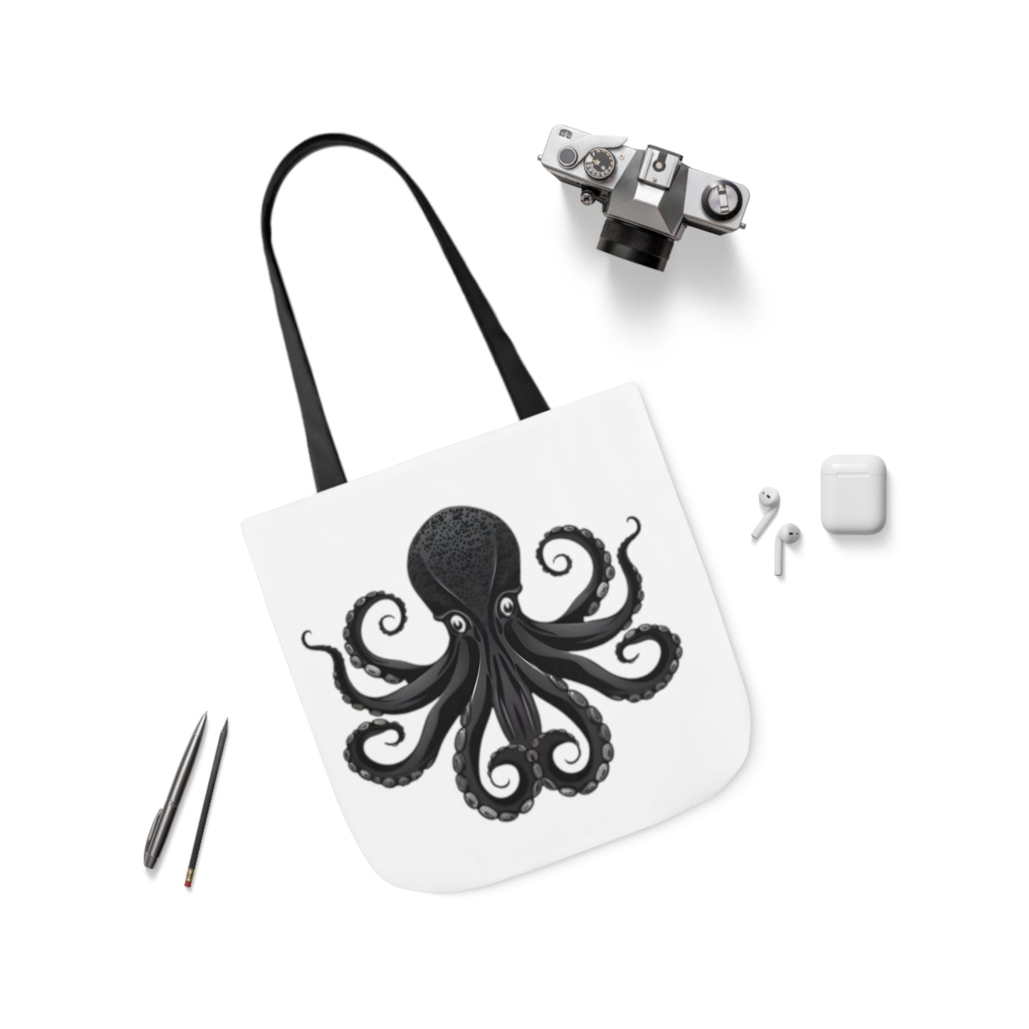Black Octopus Polyester Canvas Tote Bag (AOP)