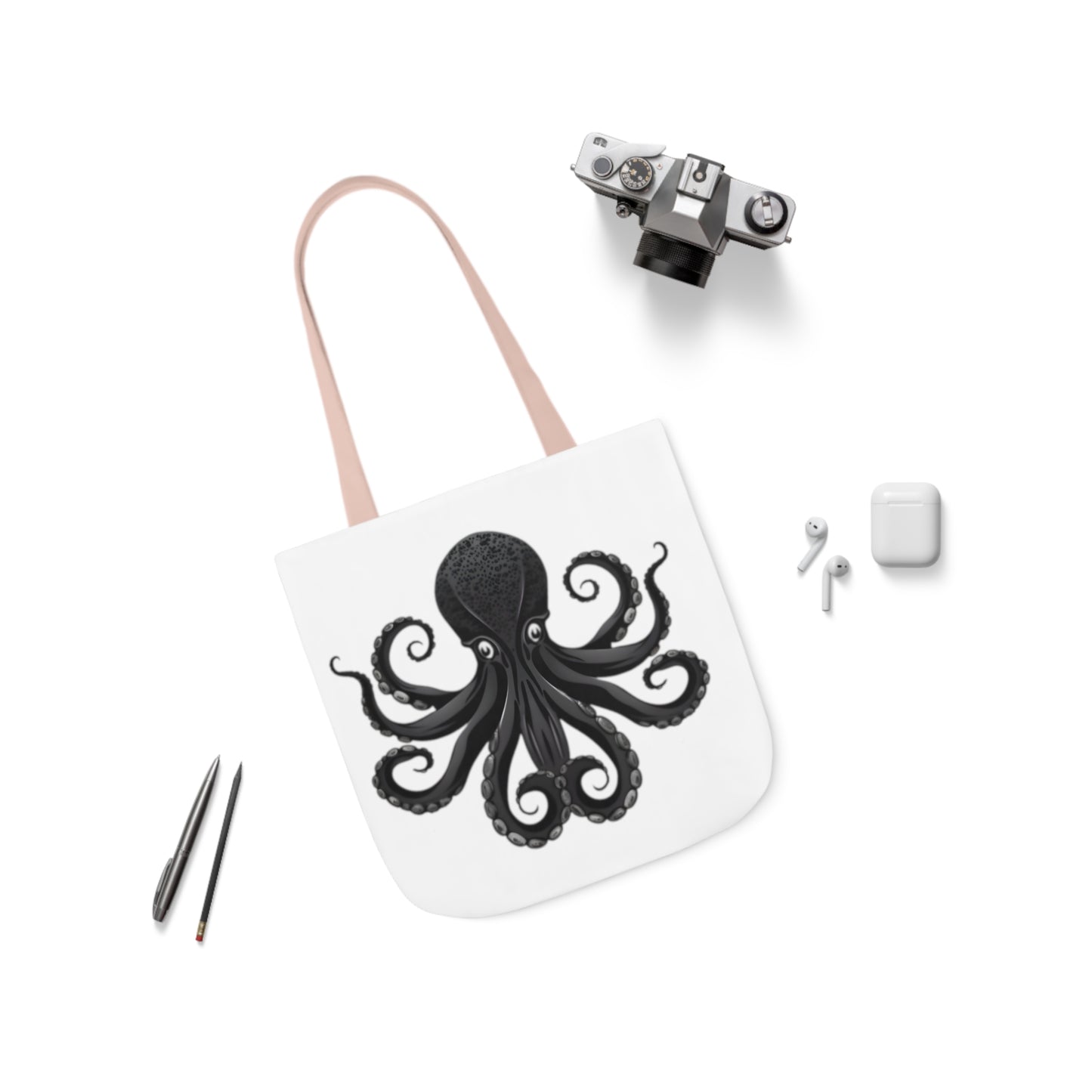 Black Octopus Polyester Canvas Tote Bag (AOP)