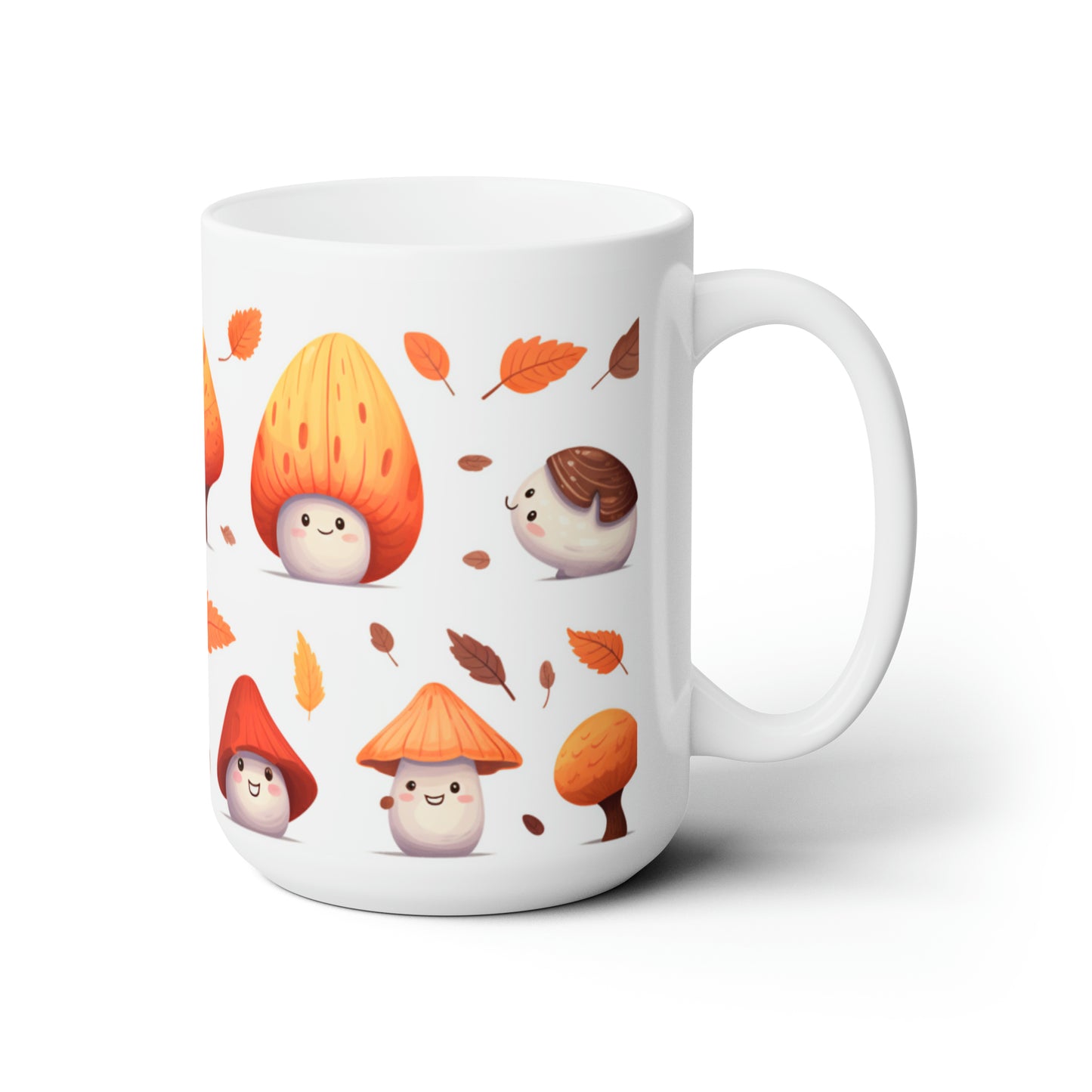 Mushrooms And Fall Leaves Ceramic Mug 15oz