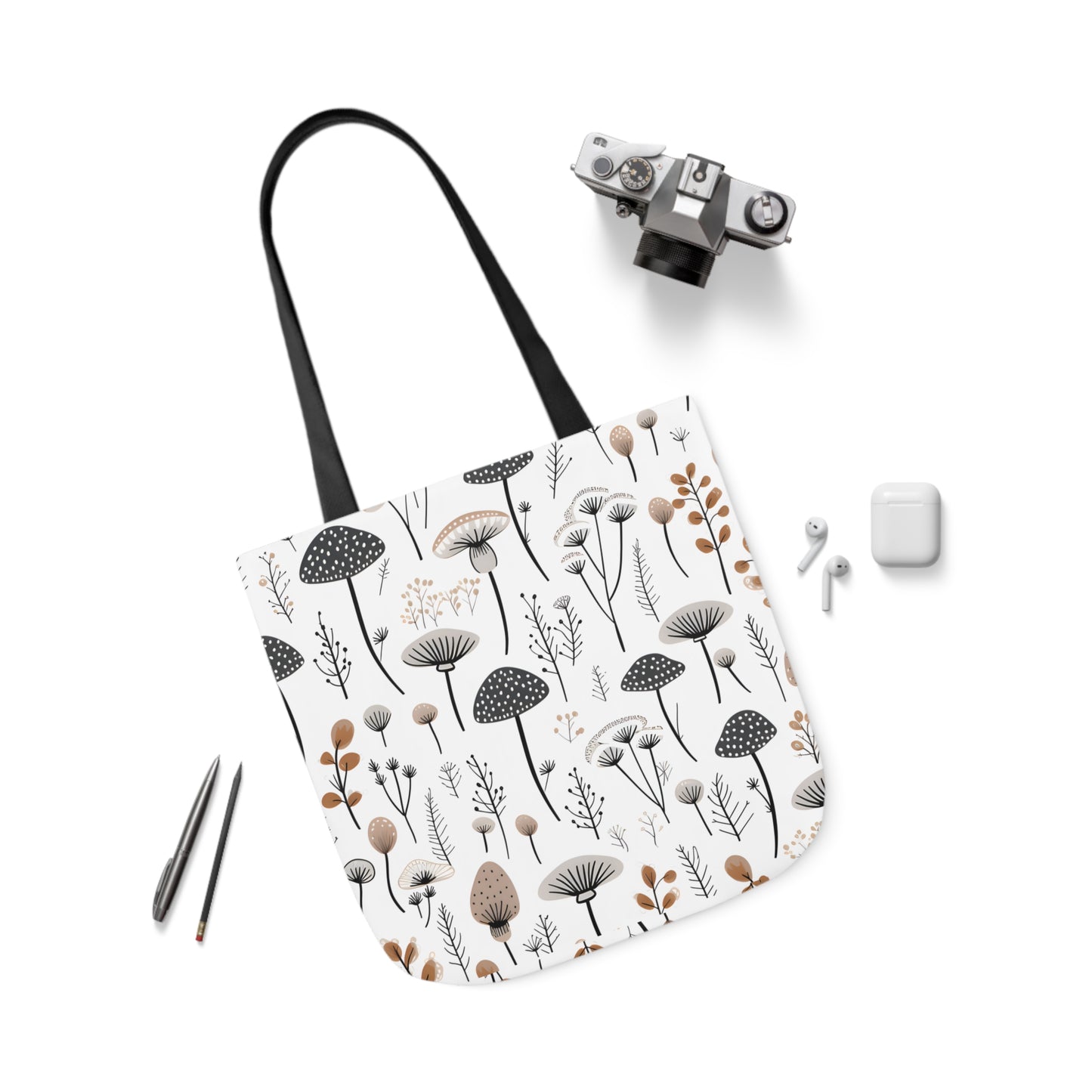 Plants and Mushrooms Polyester Canvas Tote Bag (AOP)