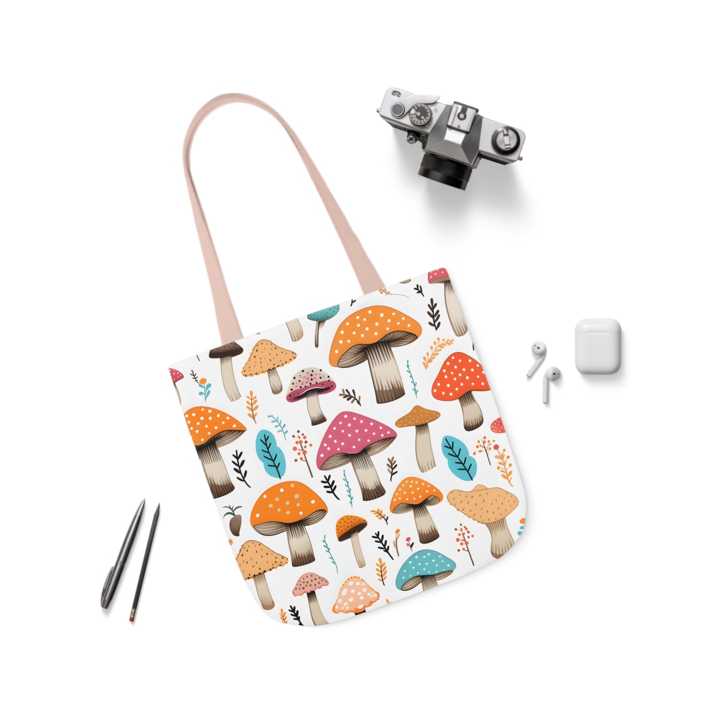 Colorful Mushroom Polyester Canvas Tote Bag (AOP)