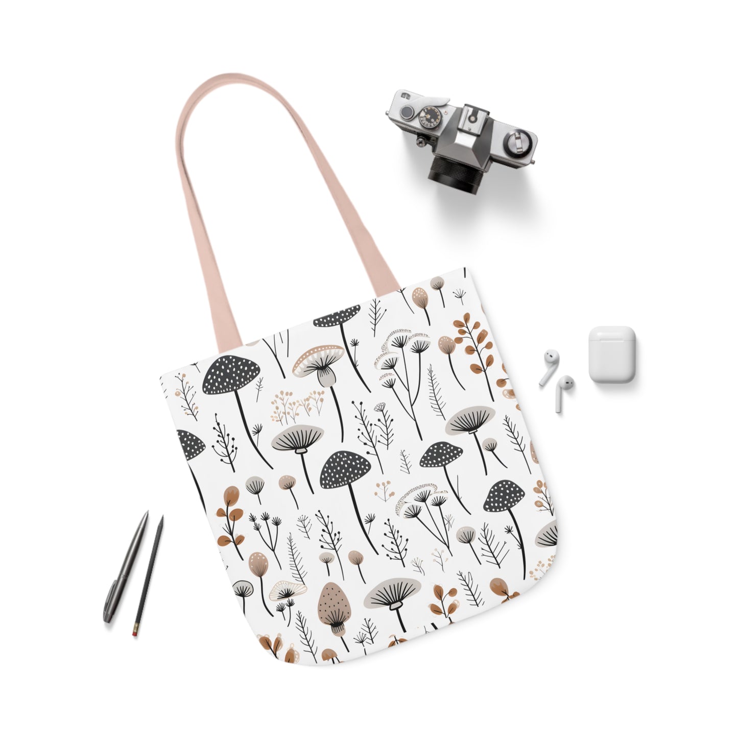 Plants and Mushrooms Polyester Canvas Tote Bag (AOP)