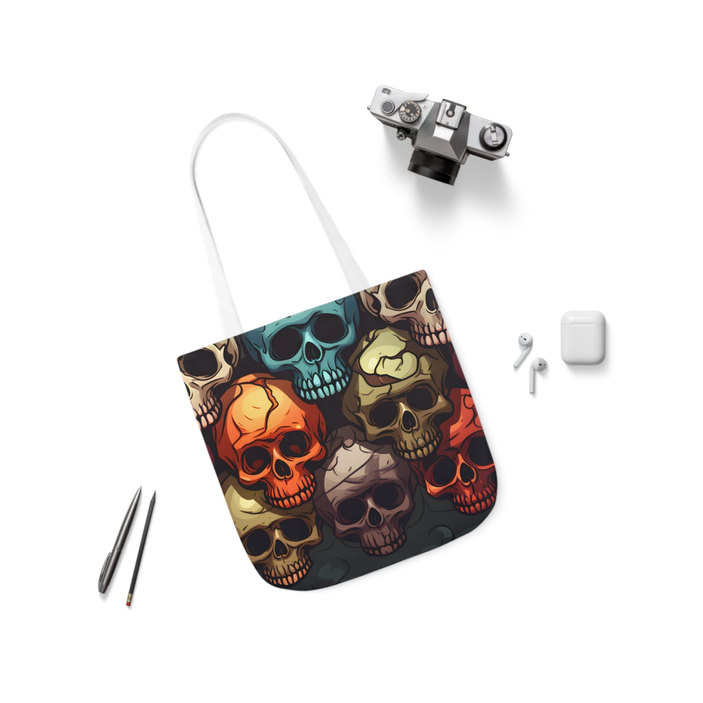Colorful Skull Polyester Canvas Tote Bag (AOP)