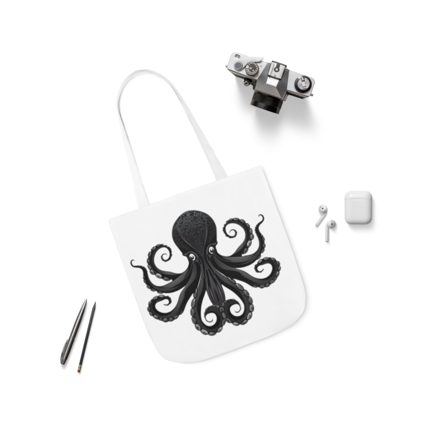 Black Octopus Polyester Canvas Tote Bag (AOP)