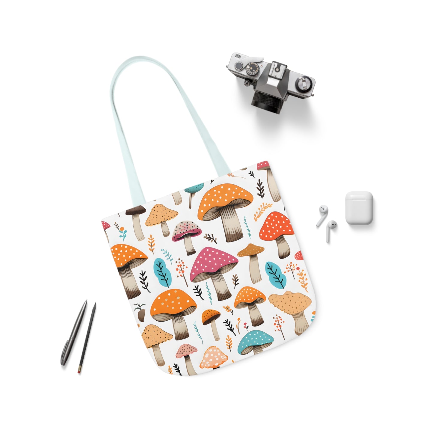 Colorful Mushroom Polyester Canvas Tote Bag (AOP)