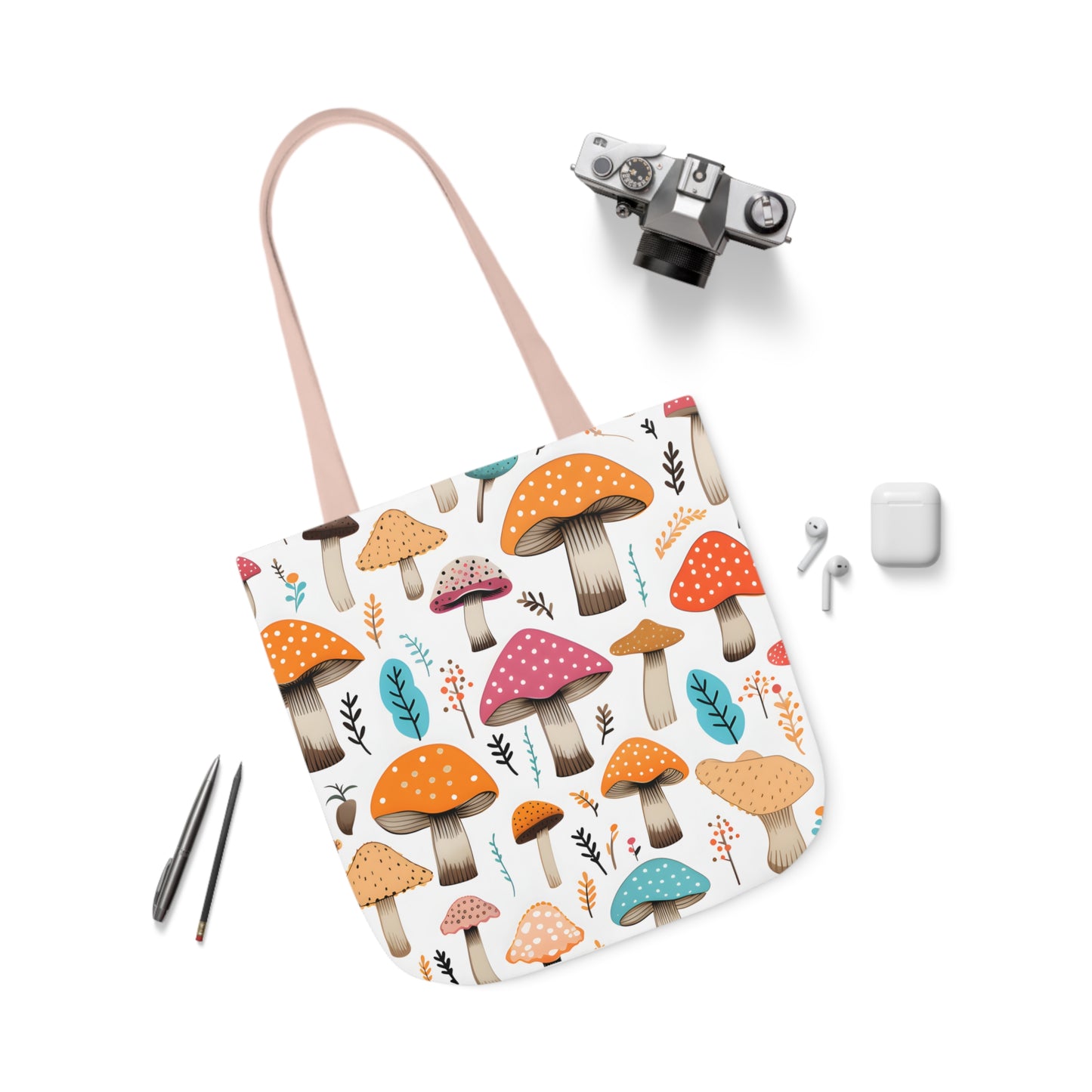 Colorful Mushroom Polyester Canvas Tote Bag (AOP)