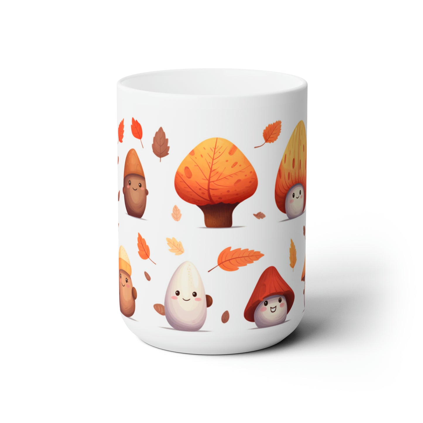 Mushrooms And Fall Leaves Ceramic Mug 15oz