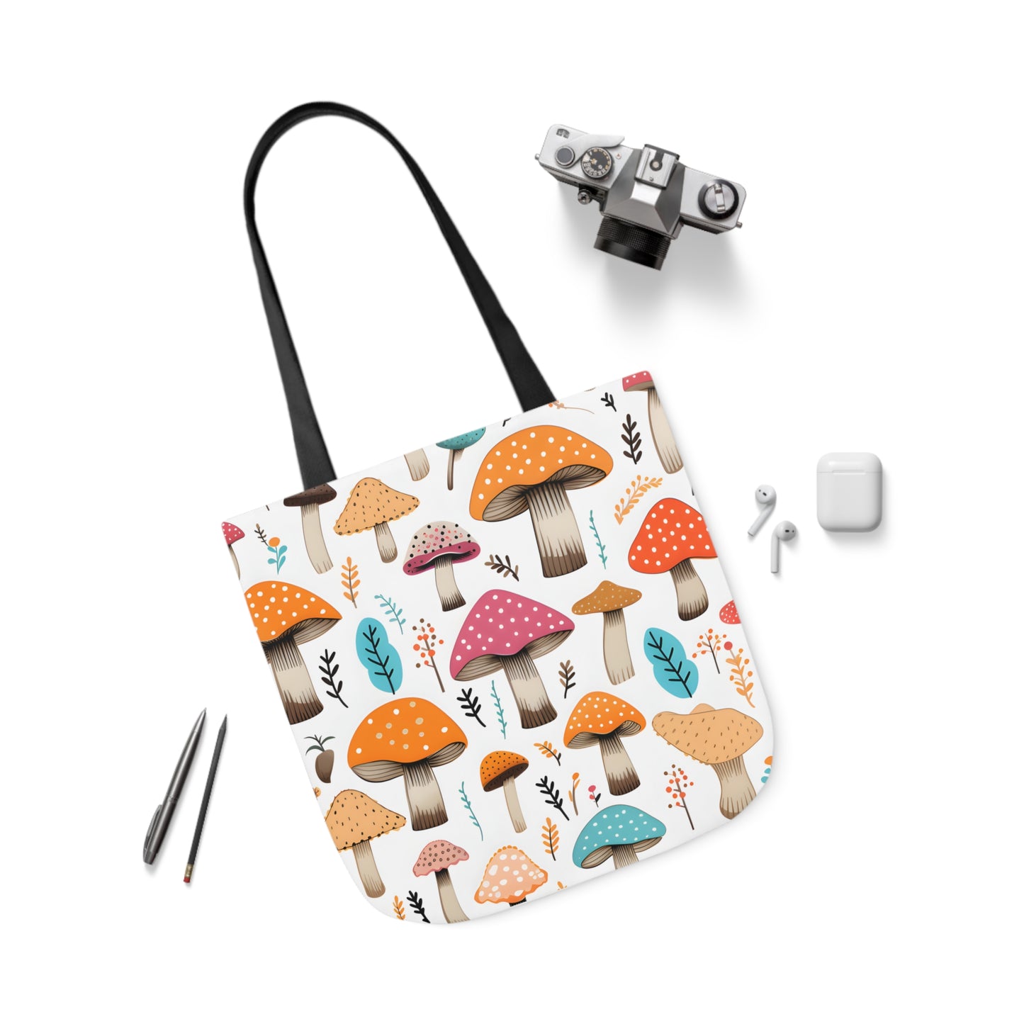 Colorful Mushroom Polyester Canvas Tote Bag (AOP)