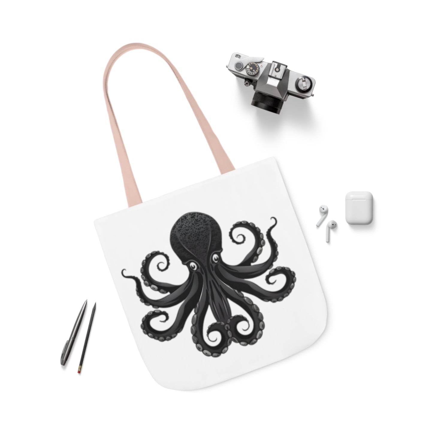 Black Octopus Polyester Canvas Tote Bag (AOP)