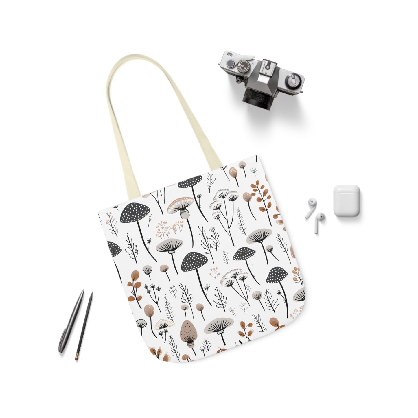 Plants and Mushrooms Polyester Canvas Tote Bag (AOP)