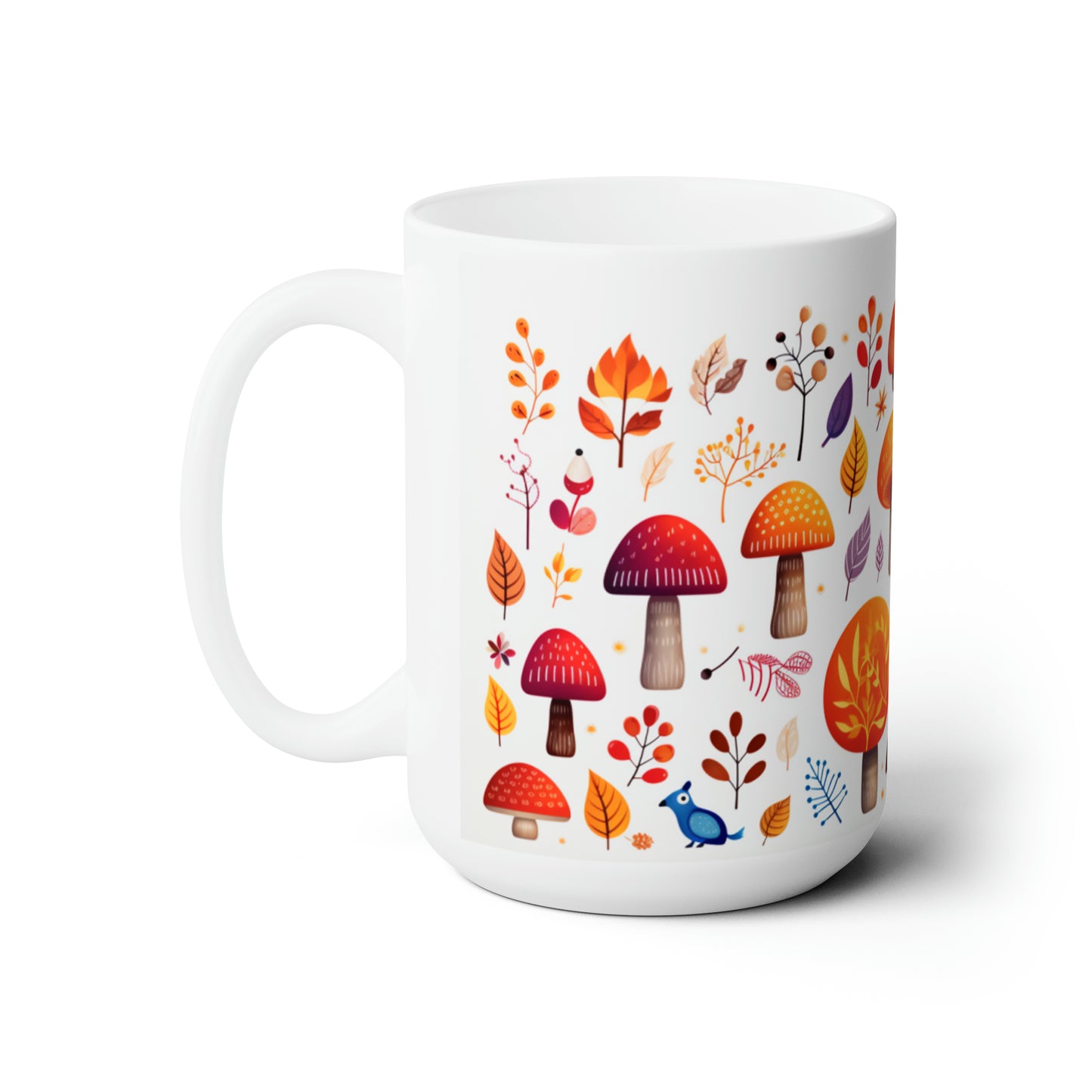 Mushrooms And Fall Leaves Ceramic Mug 15oz