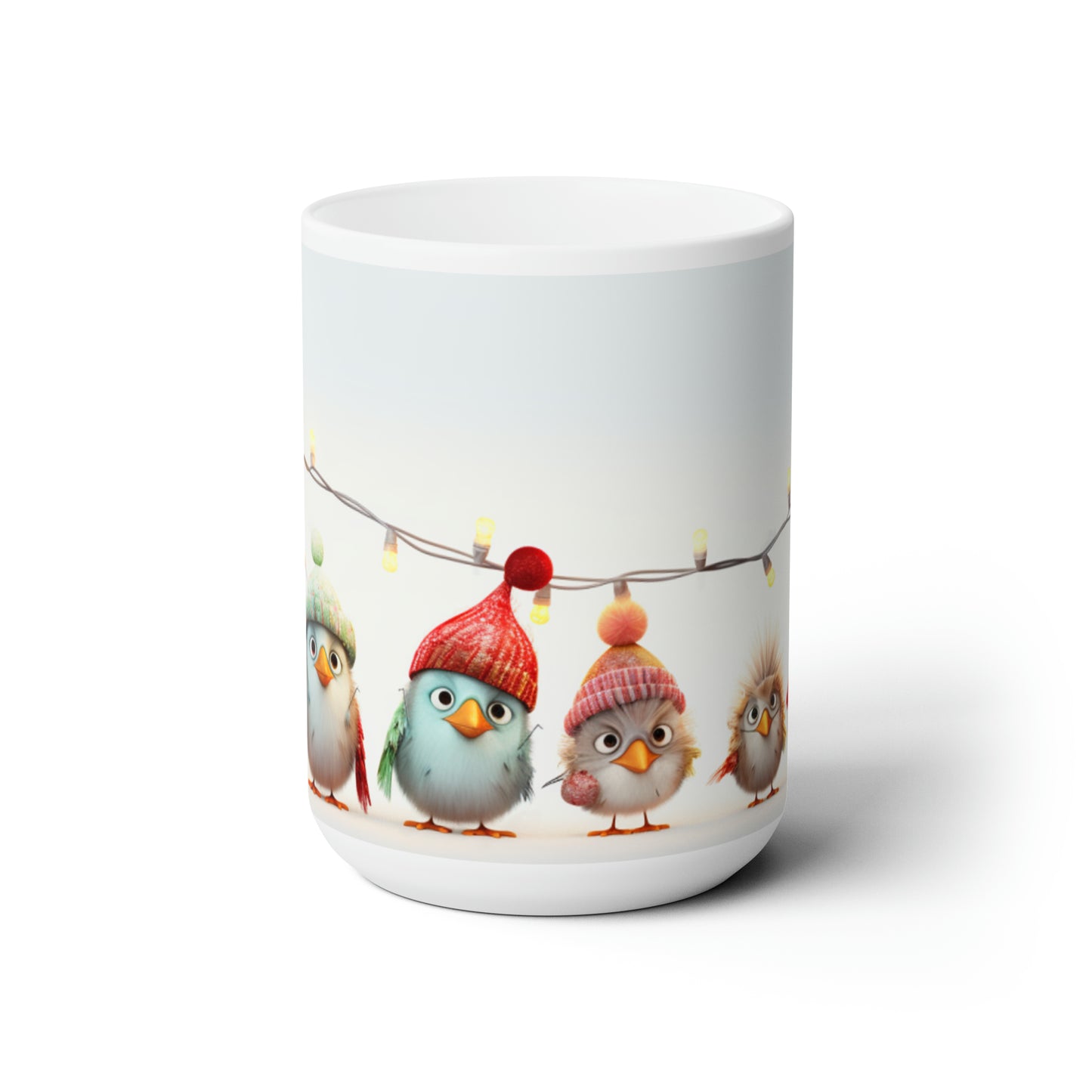 Birds and Christmas Lights Ceramic Mug 15oz