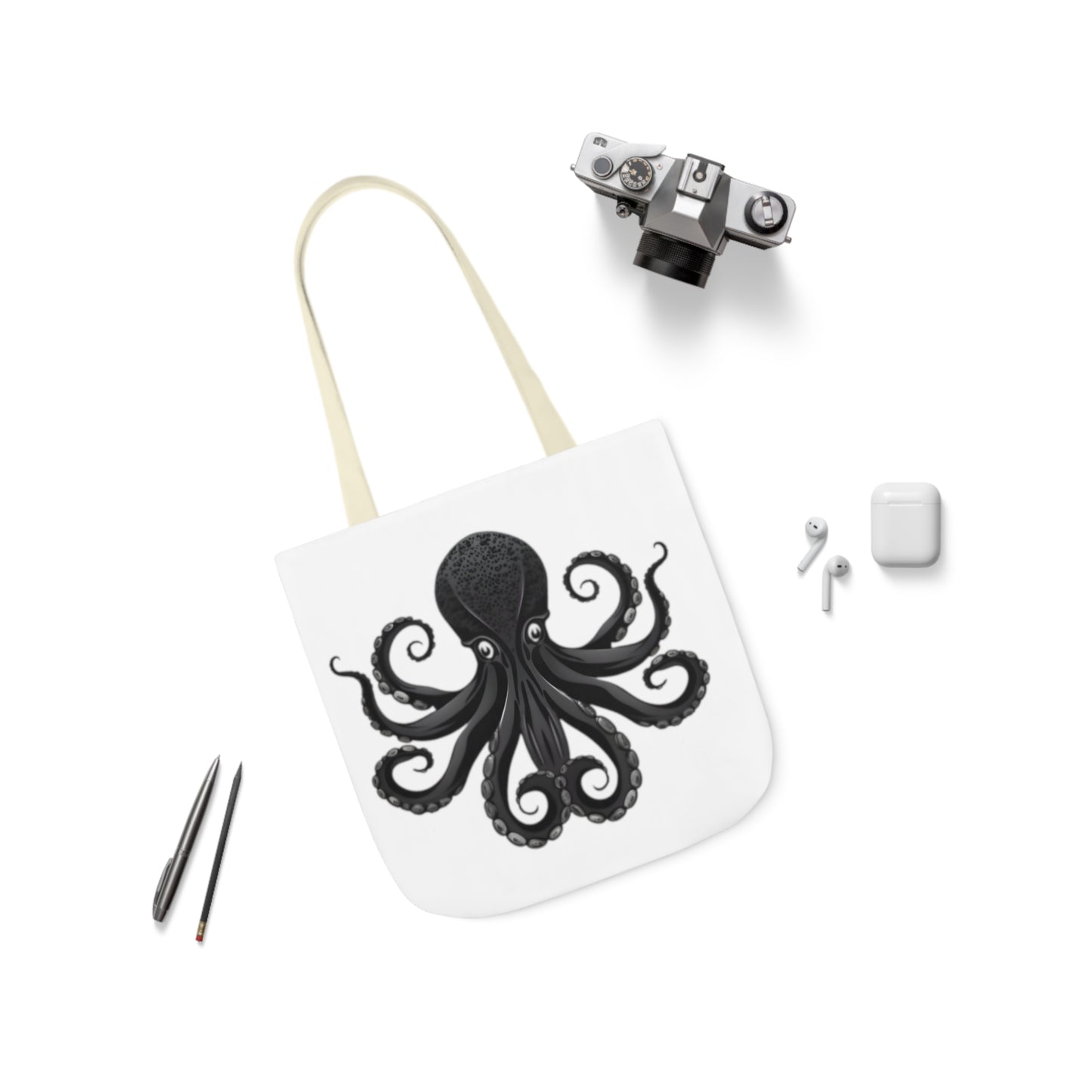 Black Octopus Polyester Canvas Tote Bag (AOP)