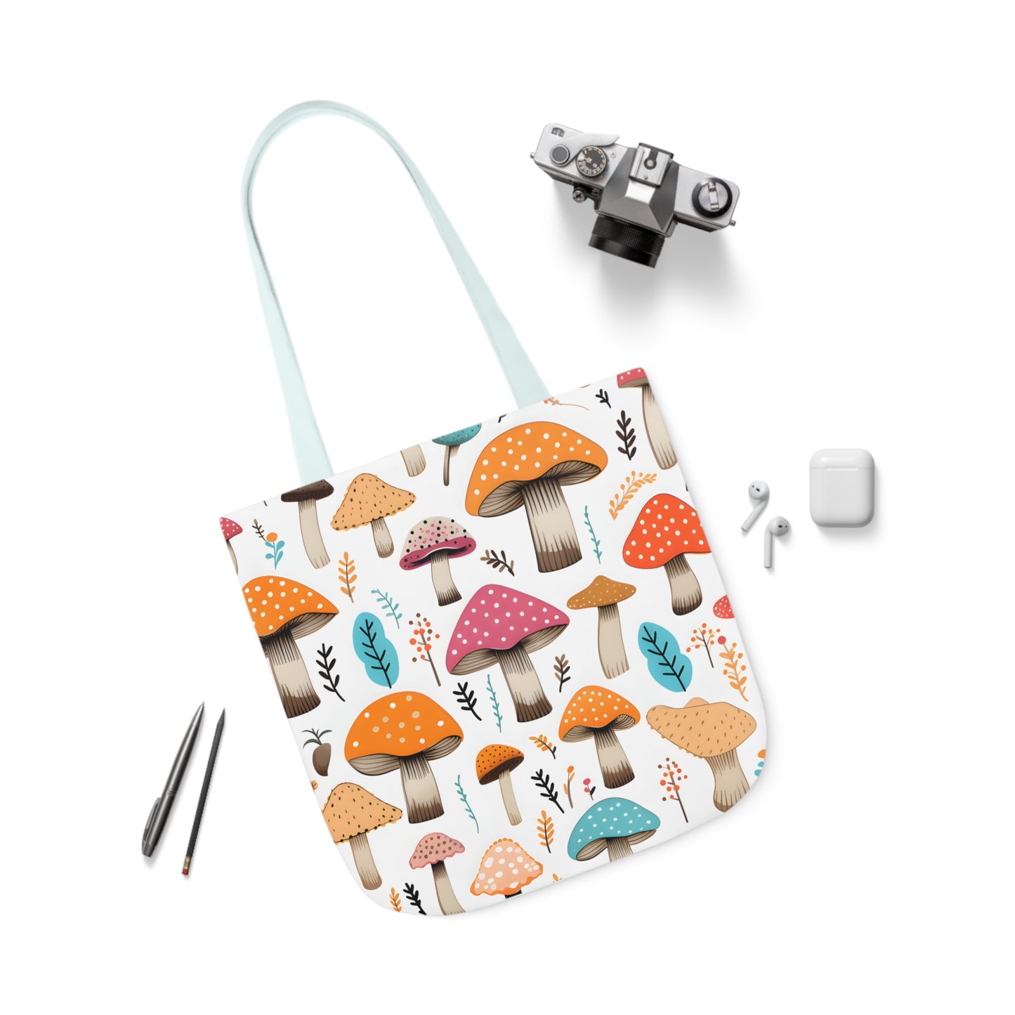 Colorful Mushroom Polyester Canvas Tote Bag (AOP)
