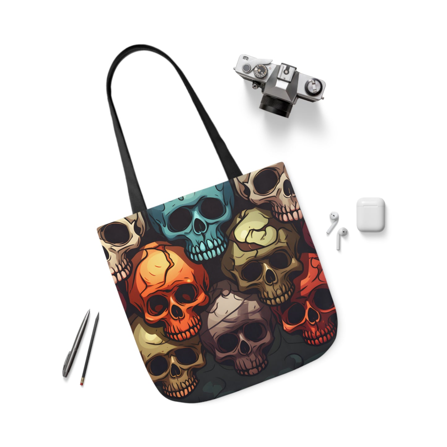 Colorful Skull Polyester Canvas Tote Bag (AOP)