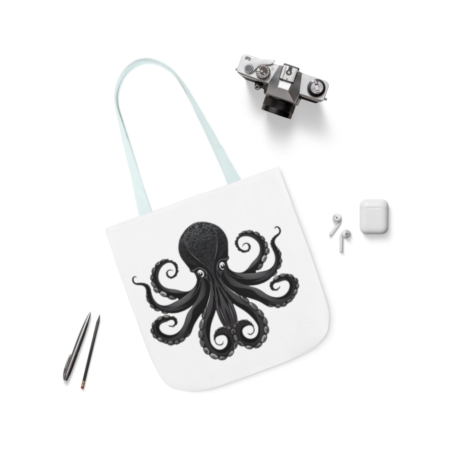 Black Octopus Polyester Canvas Tote Bag (AOP)