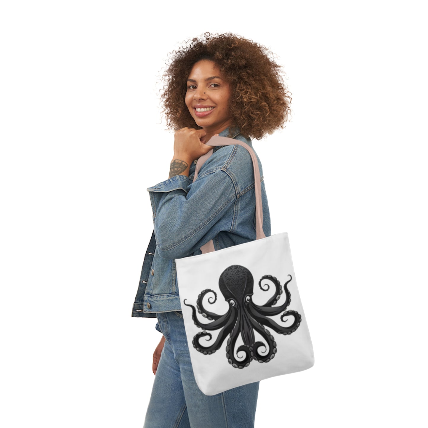 Black Octopus Polyester Canvas Tote Bag (AOP)