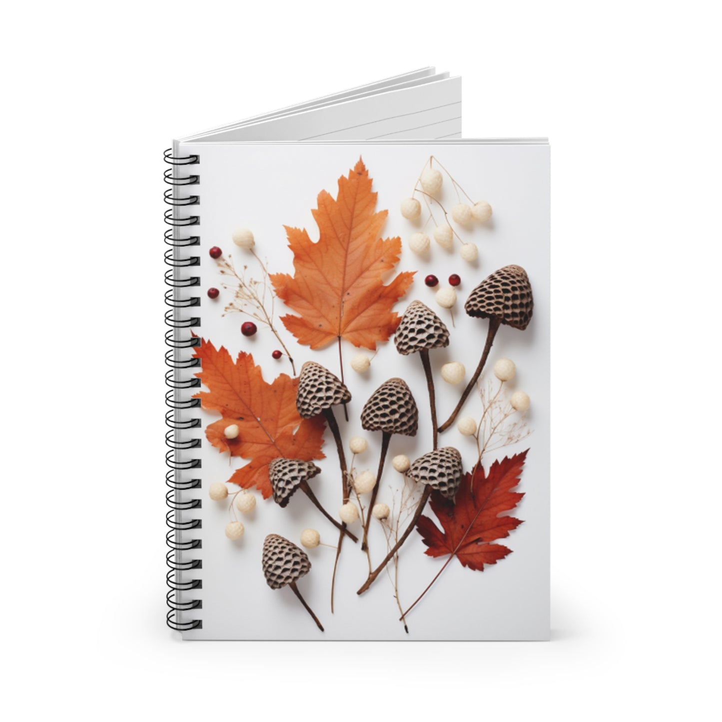 Mushrooms and Fall Leaves Spiral Notebook - Ruled Line