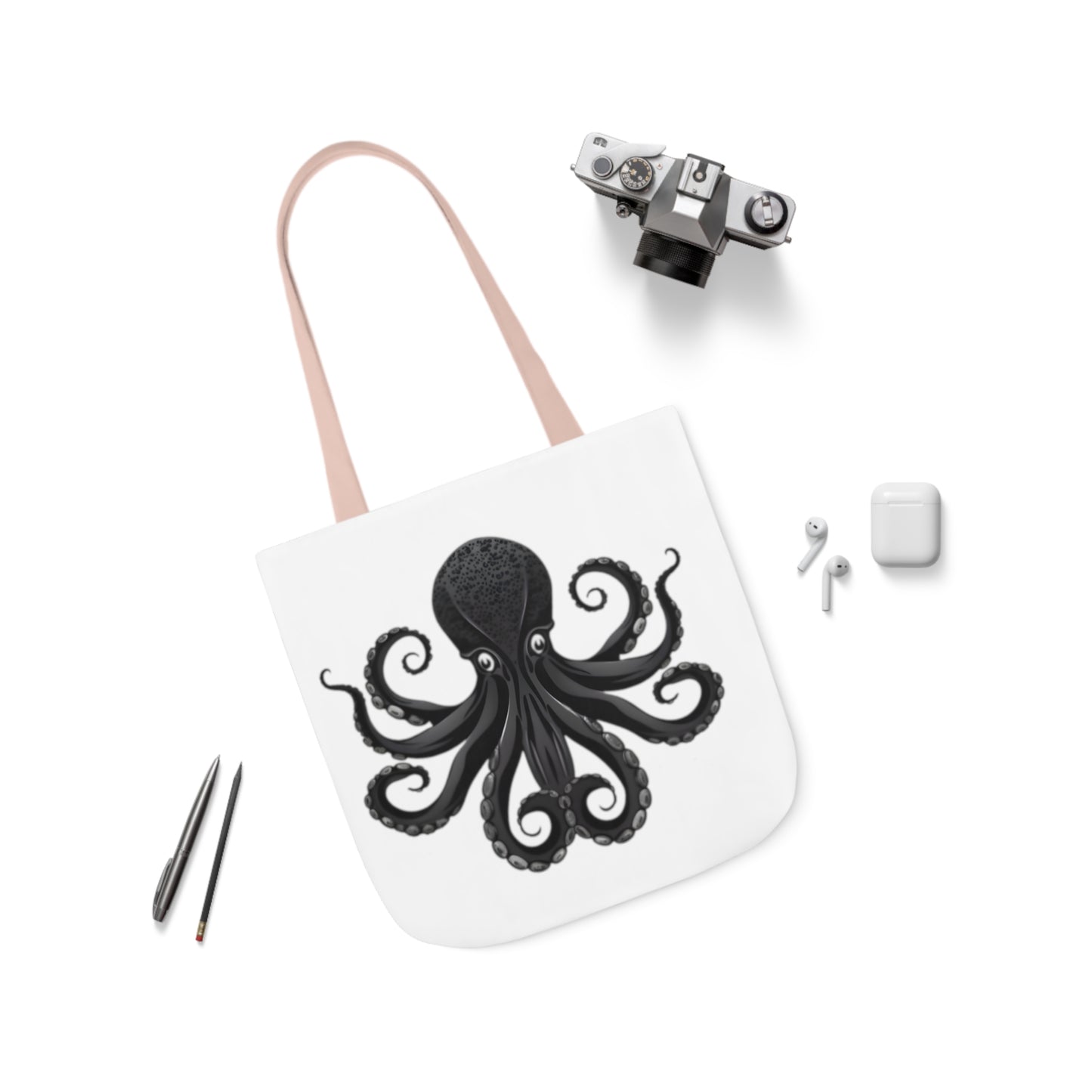 Black Octopus Polyester Canvas Tote Bag (AOP)