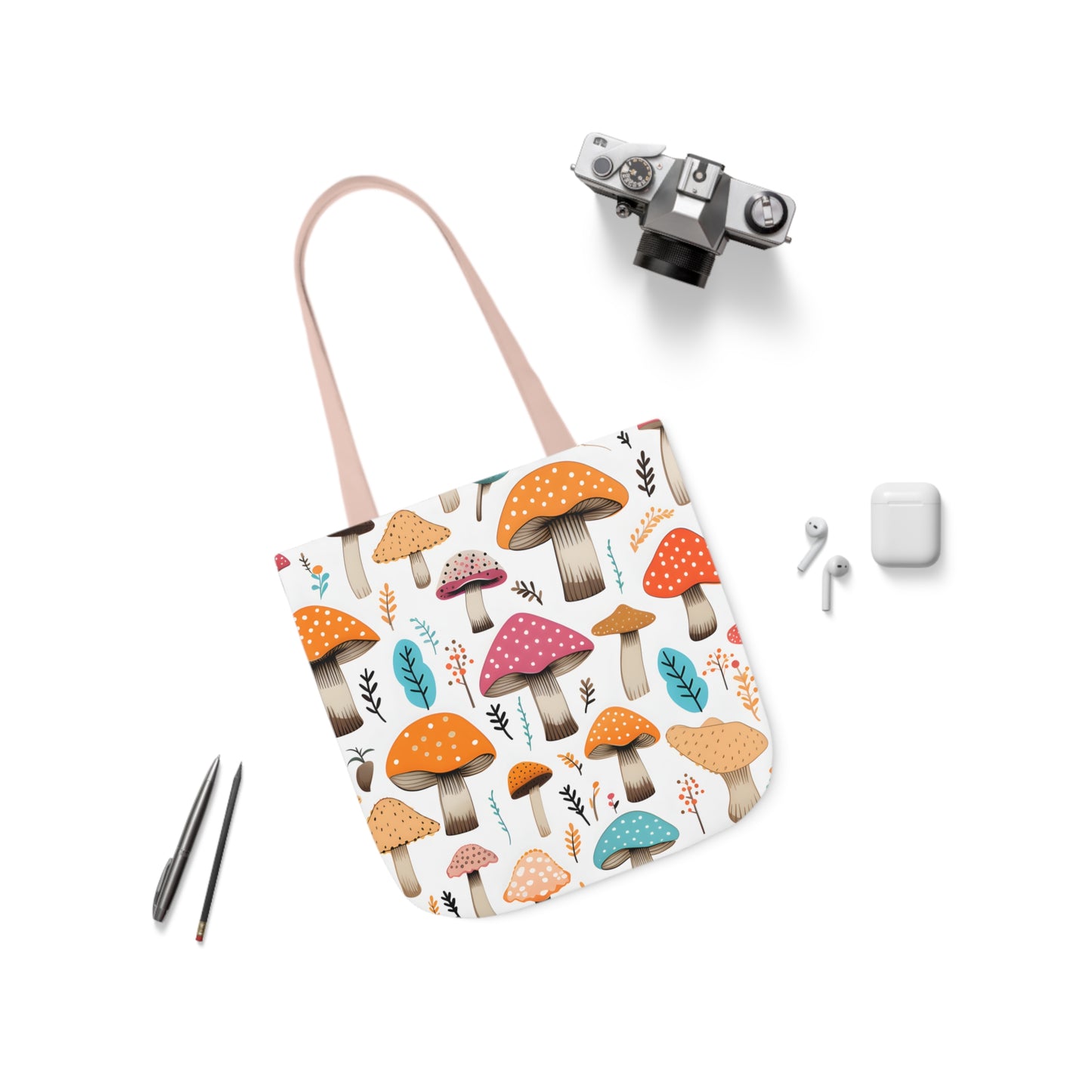 Colorful Mushroom Polyester Canvas Tote Bag (AOP)