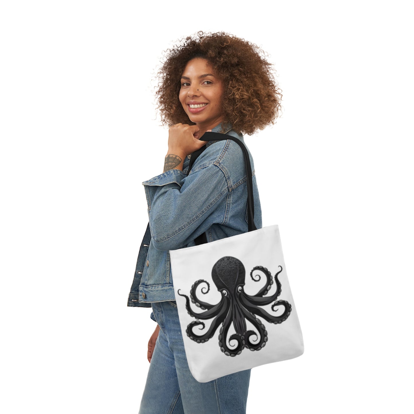 Black Octopus Polyester Canvas Tote Bag (AOP)