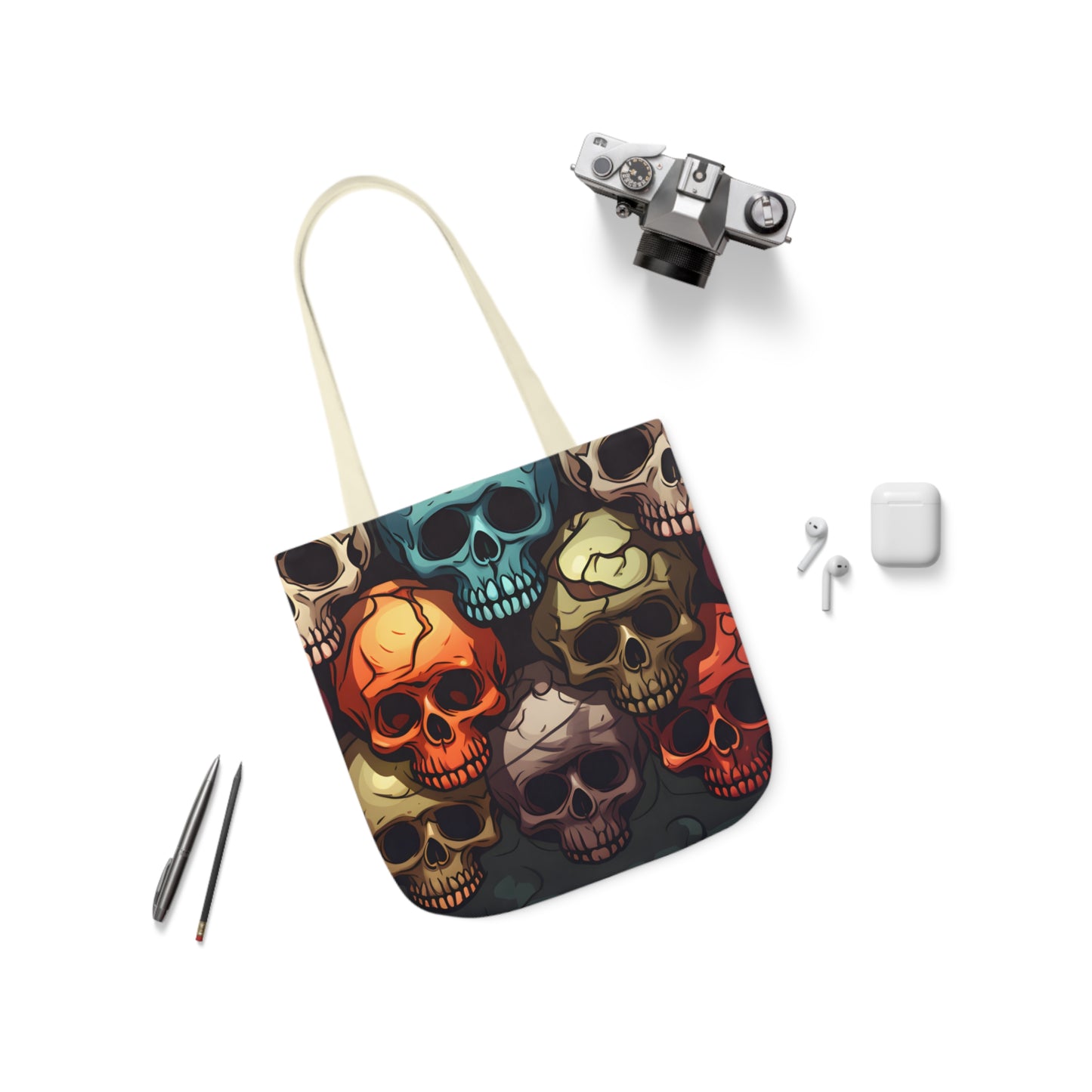 Colorful Skull Polyester Canvas Tote Bag (AOP)