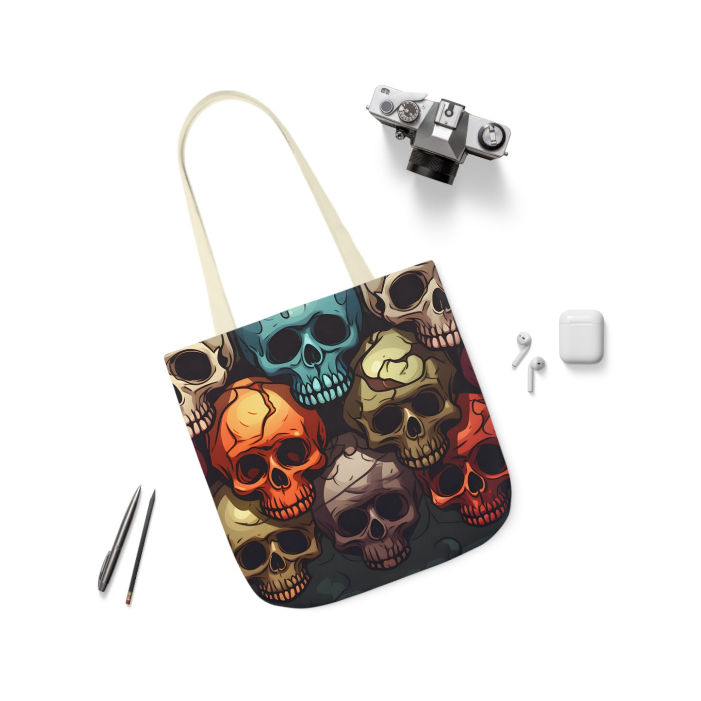 Colorful Skull Polyester Canvas Tote Bag (AOP)