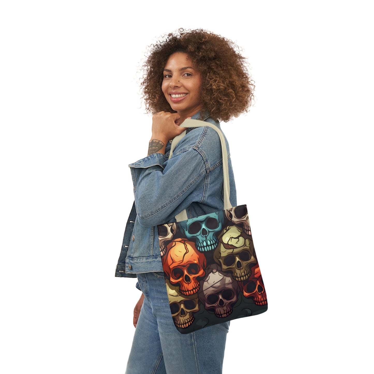 Colorful Skull Polyester Canvas Tote Bag (AOP)