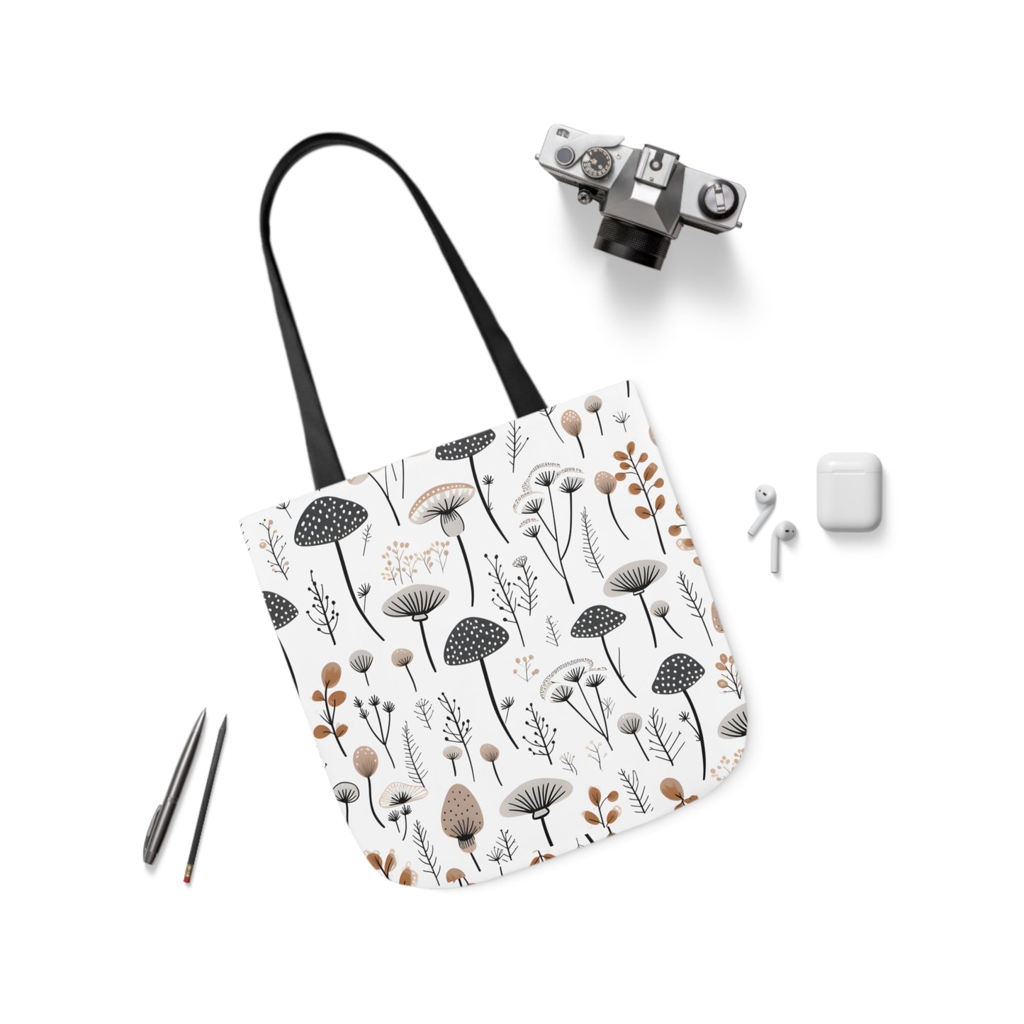 Plants and Mushrooms Polyester Canvas Tote Bag (AOP)