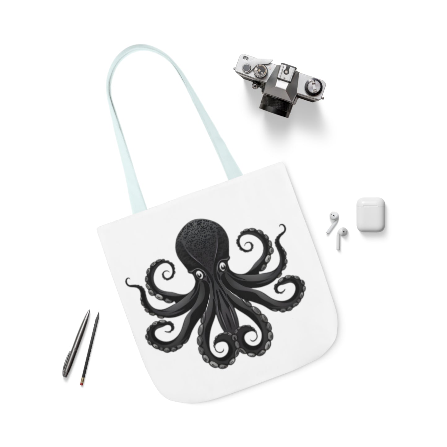 Black Octopus Polyester Canvas Tote Bag (AOP)