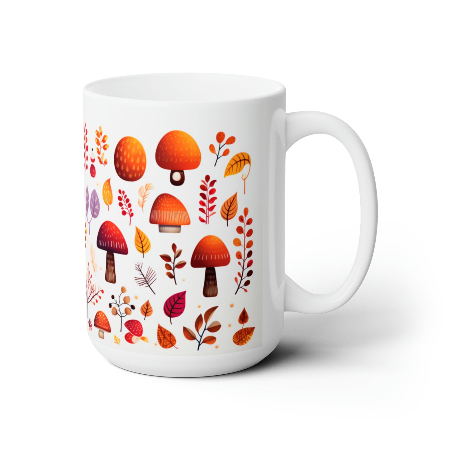 Mushrooms And Fall Leaves Ceramic Mug 15oz