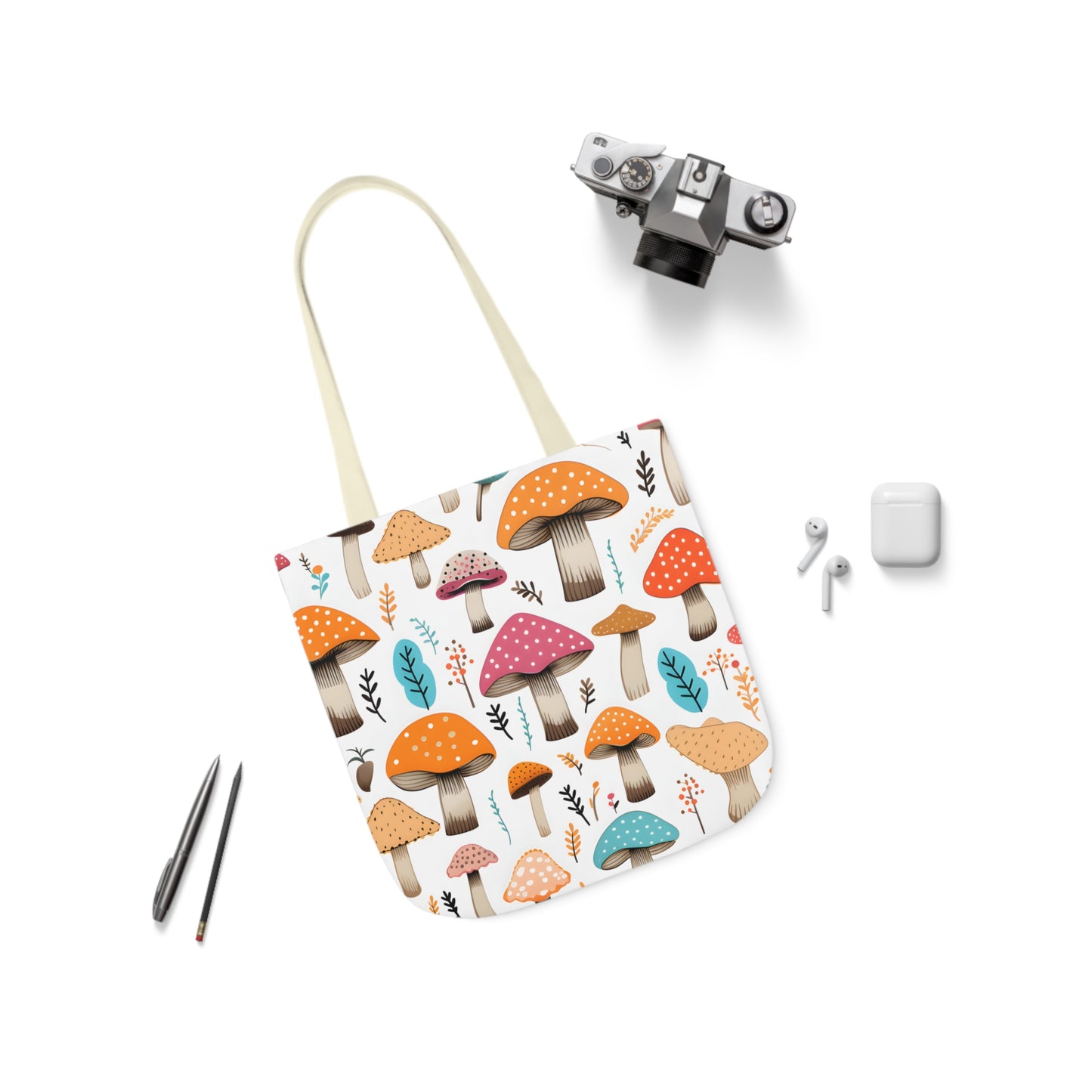 Colorful Mushroom Polyester Canvas Tote Bag (AOP)