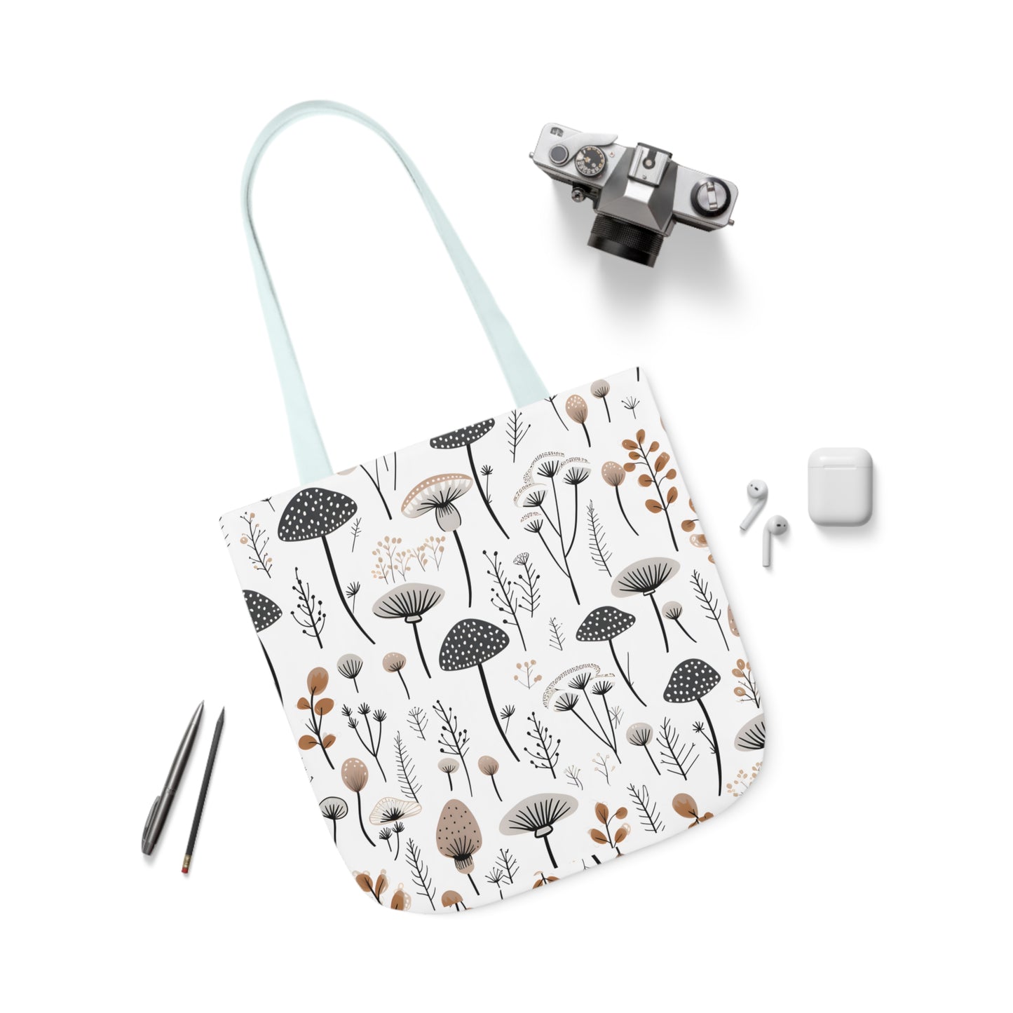 Plants and Mushrooms Polyester Canvas Tote Bag (AOP)