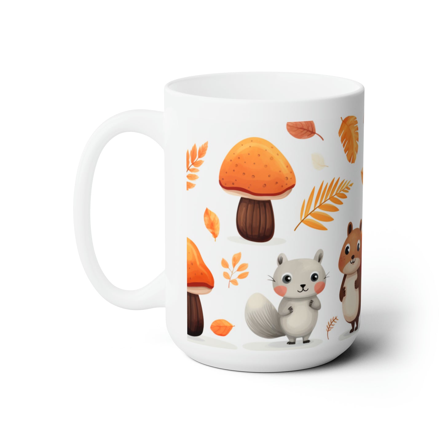 Squirrel and Fall Leaves Ceramic Mug 15oz