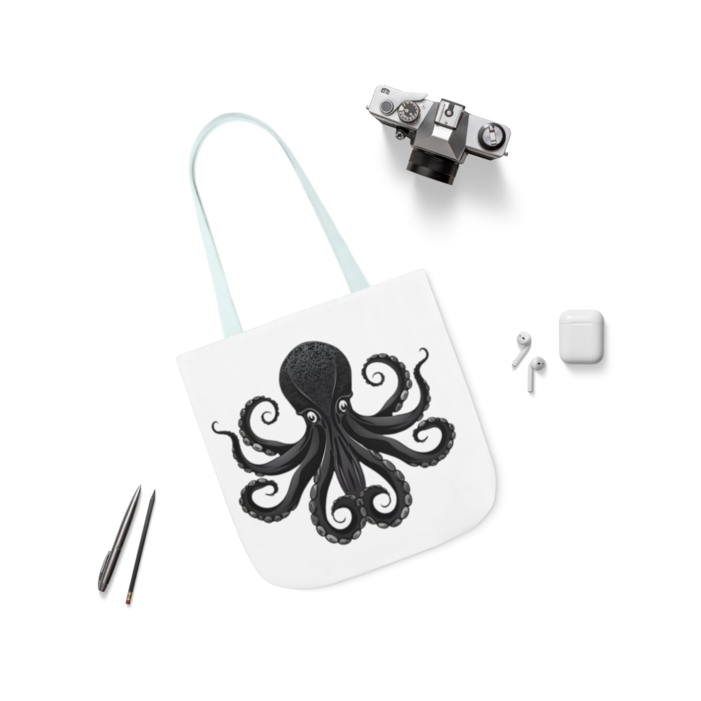 Black Octopus Polyester Canvas Tote Bag (AOP)