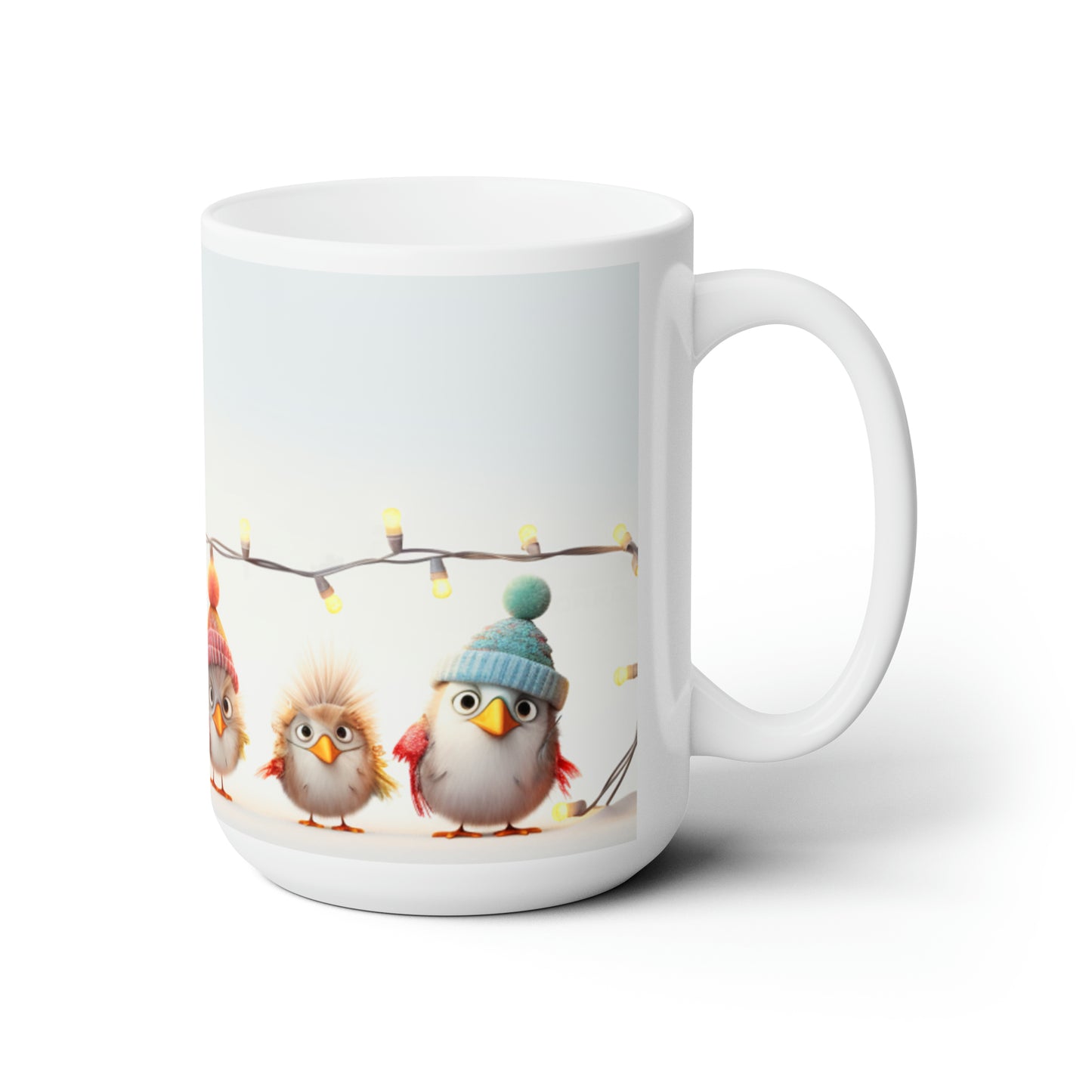 Birds and Christmas Lights Ceramic Mug 15oz