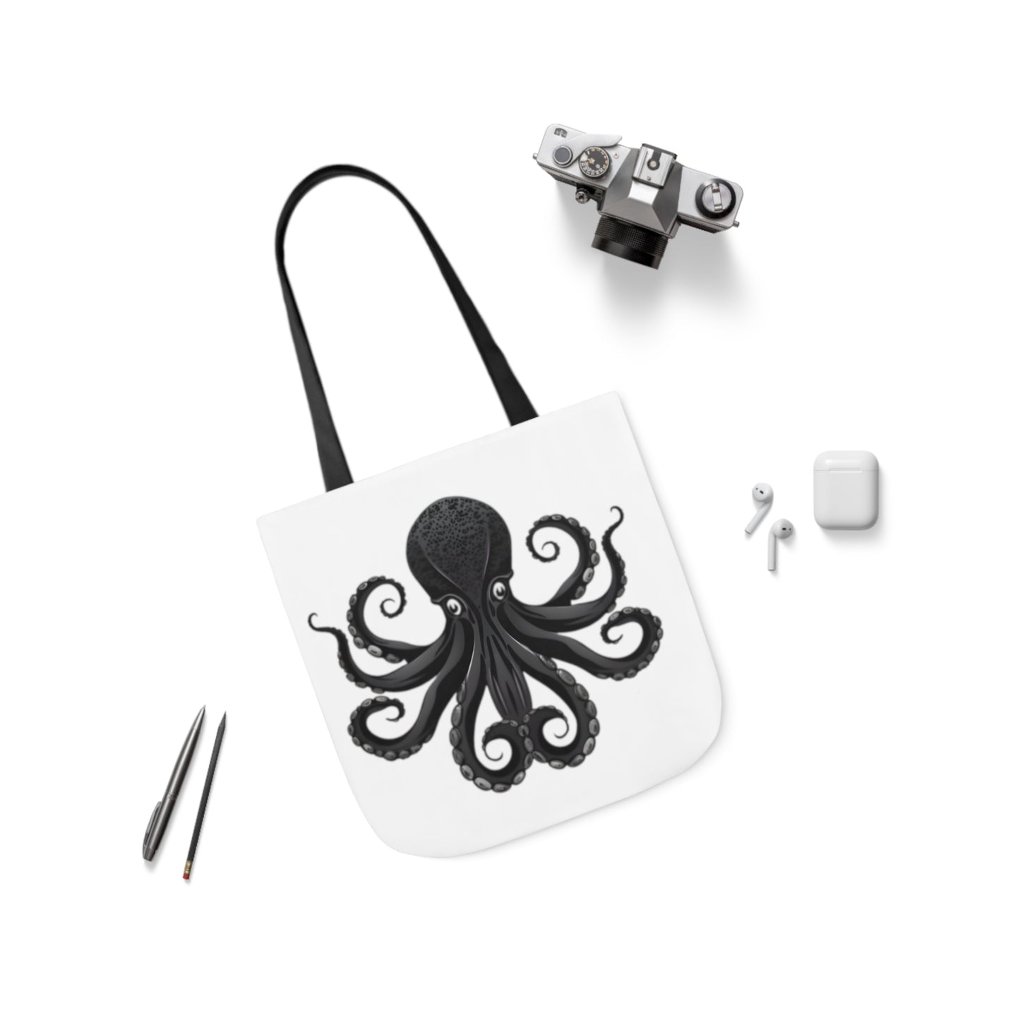 Black Octopus Polyester Canvas Tote Bag (AOP)