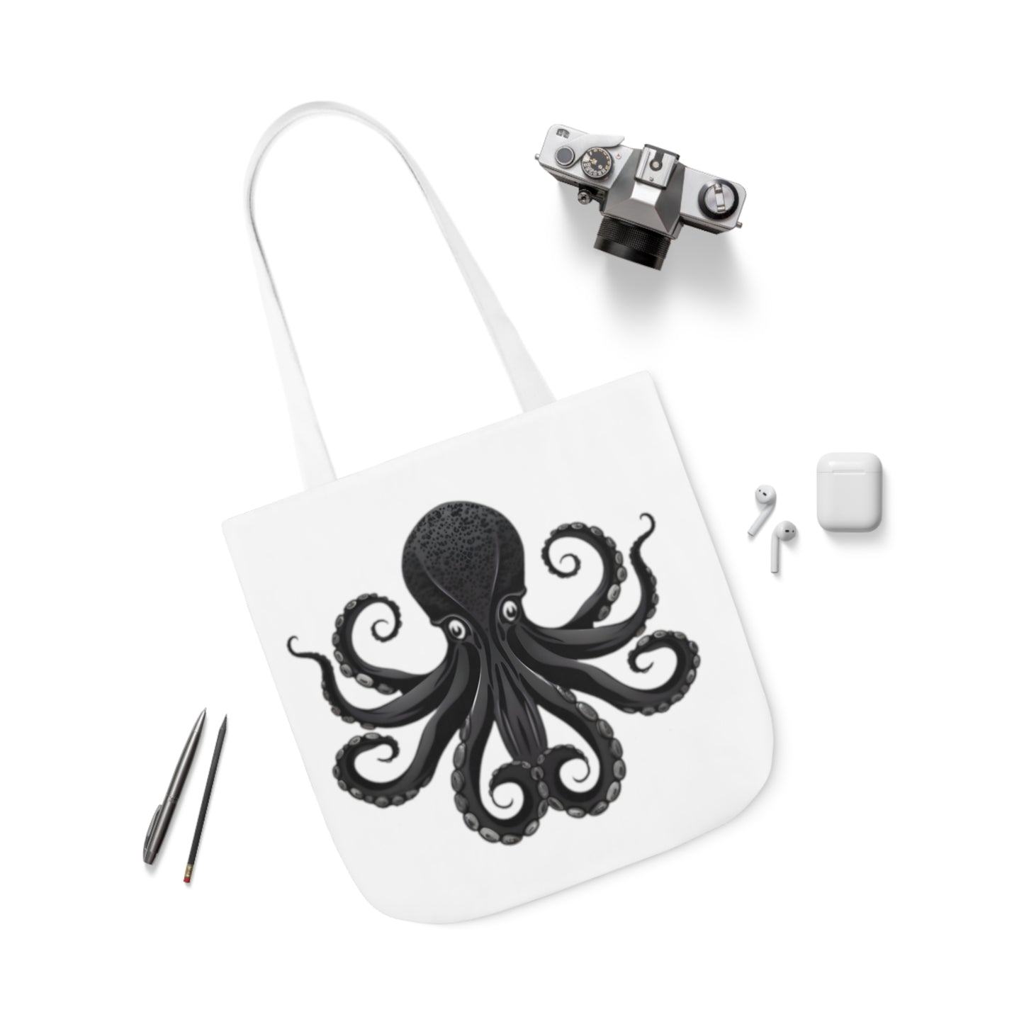 Black Octopus Polyester Canvas Tote Bag (AOP)