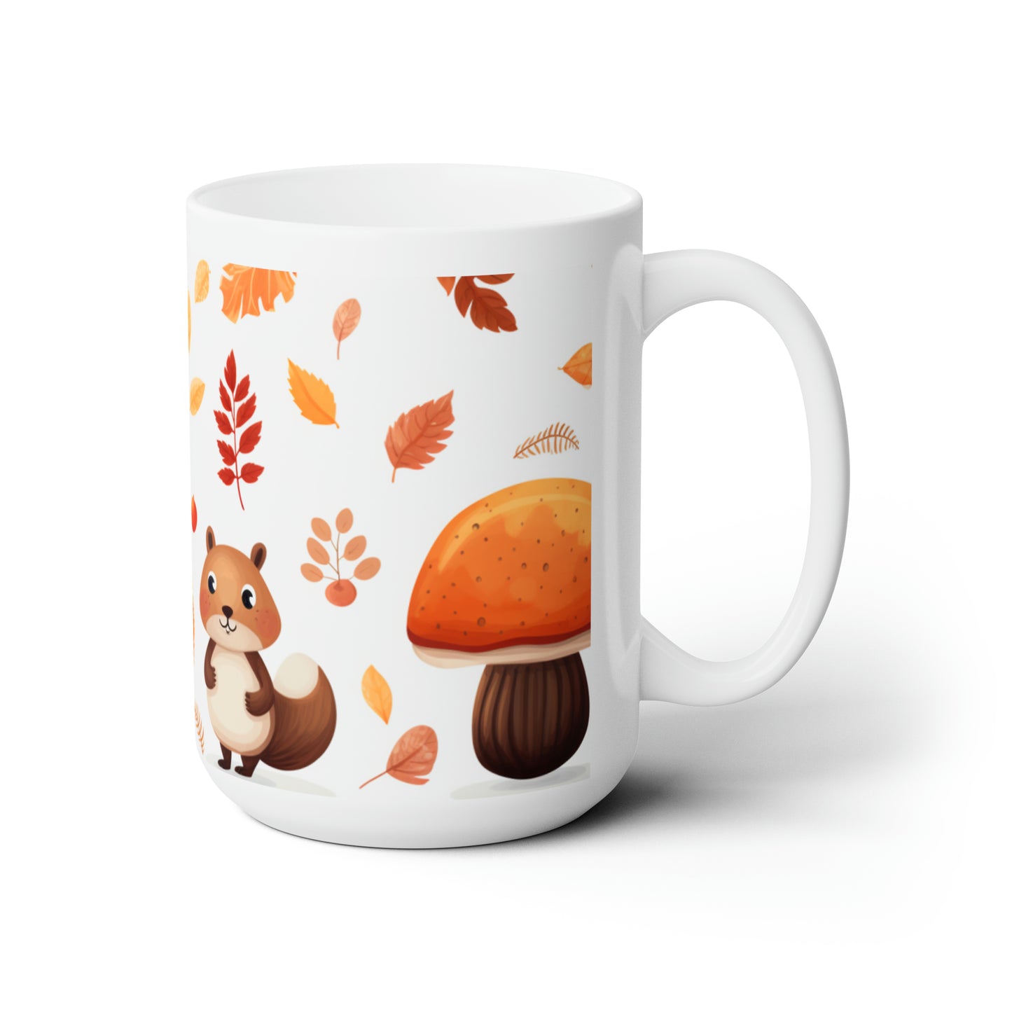 Squirrel and Fall Leaves Ceramic Mug 15oz