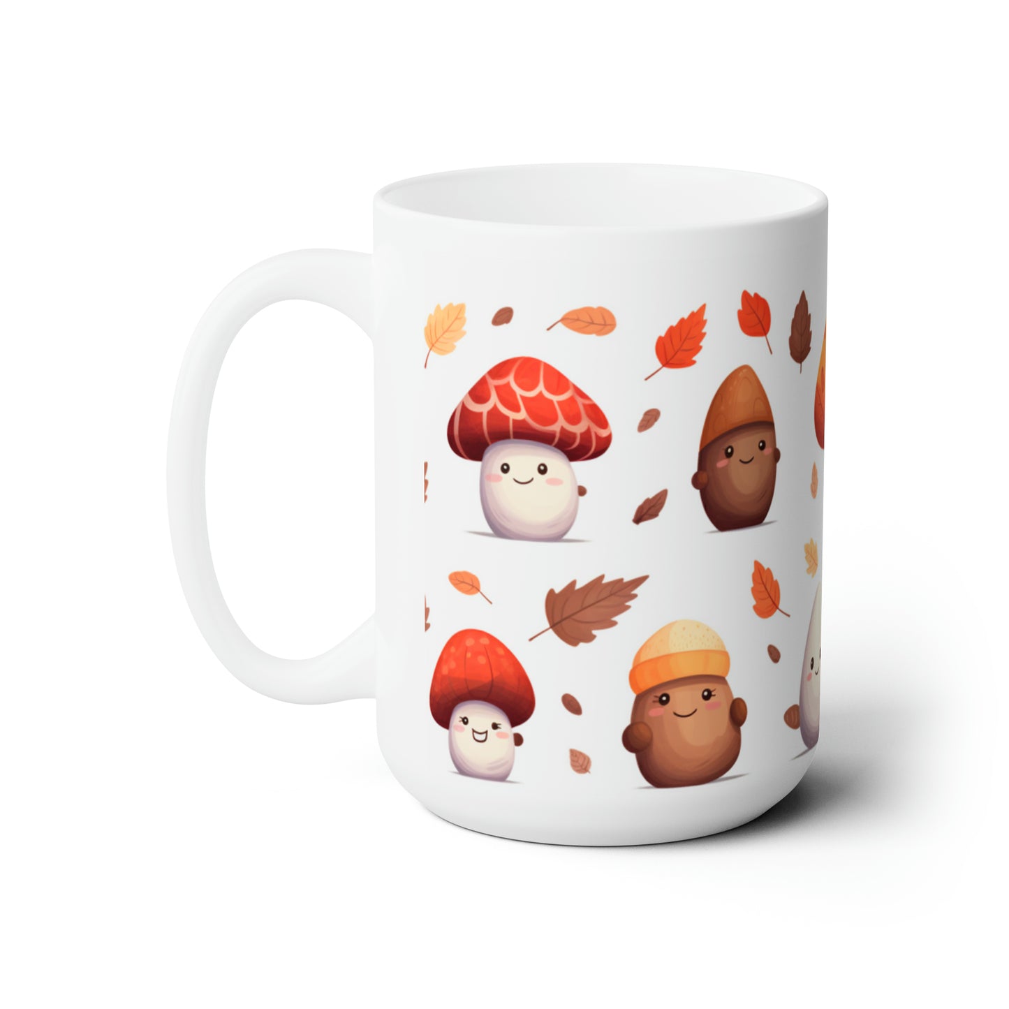 Mushrooms And Fall Leaves Ceramic Mug 15oz
