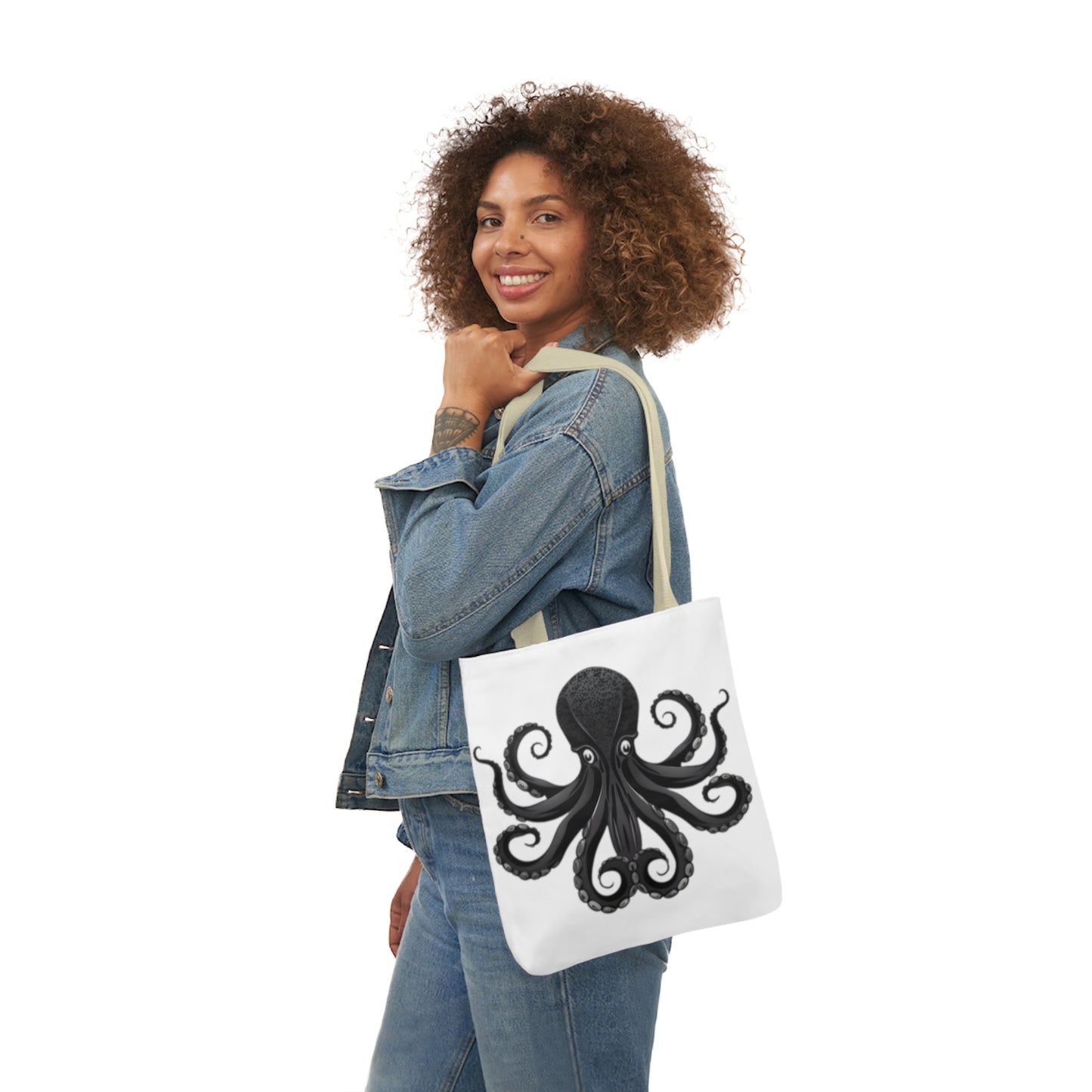 Black Octopus Polyester Canvas Tote Bag (AOP)