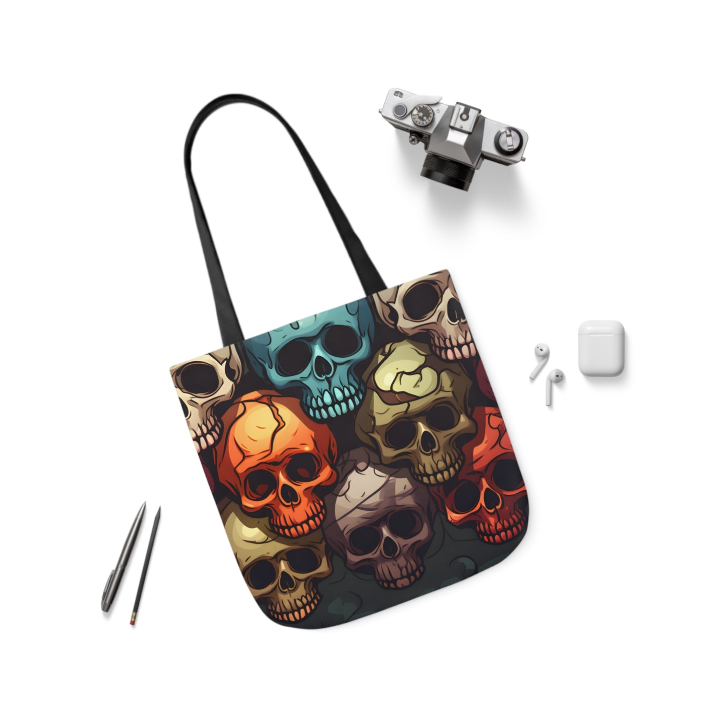 Colorful Skull Polyester Canvas Tote Bag (AOP)