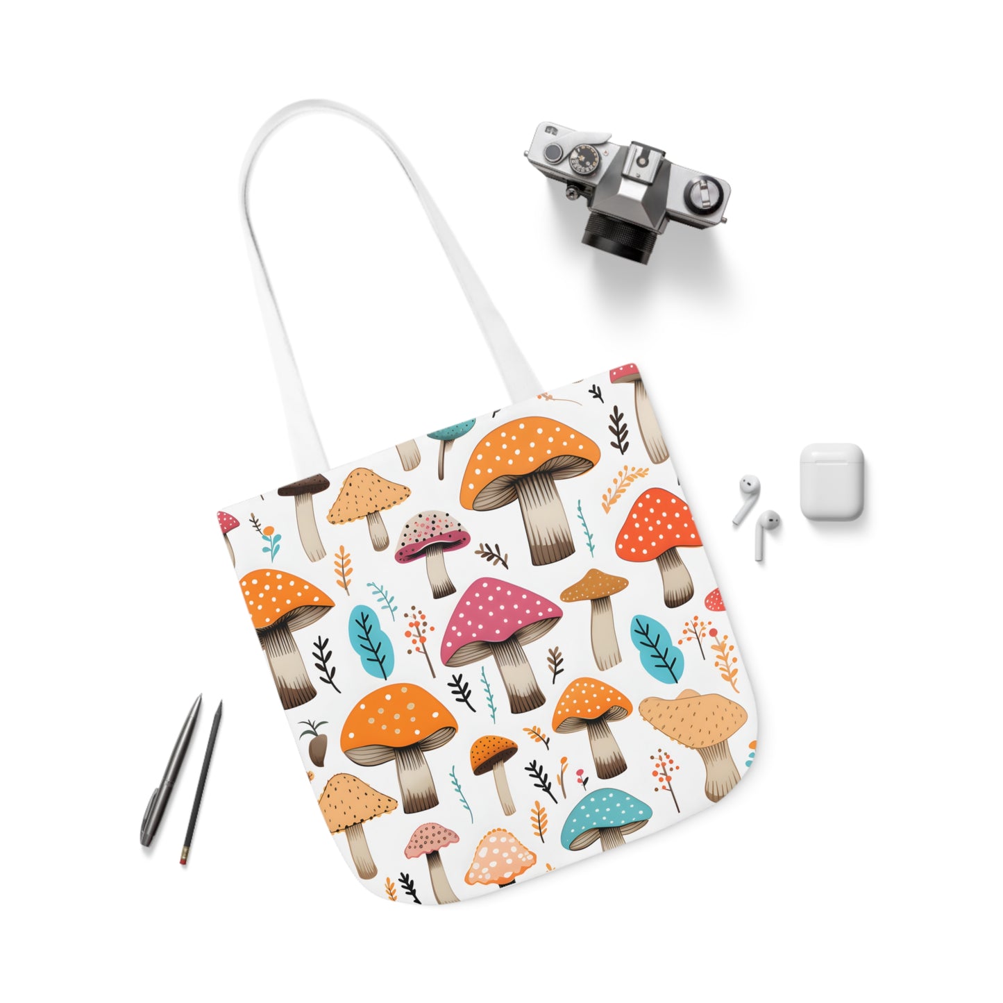 Colorful Mushroom Polyester Canvas Tote Bag (AOP)