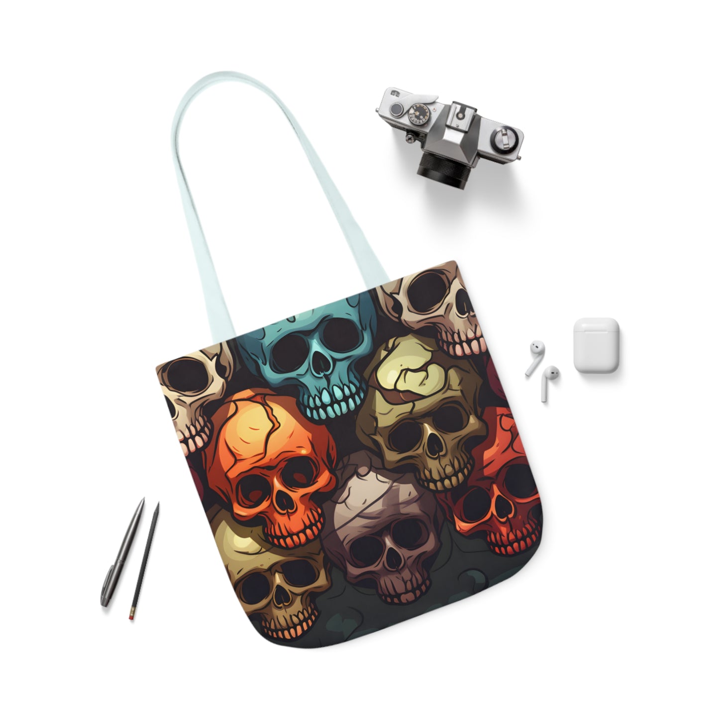 Colorful Skull Polyester Canvas Tote Bag (AOP)