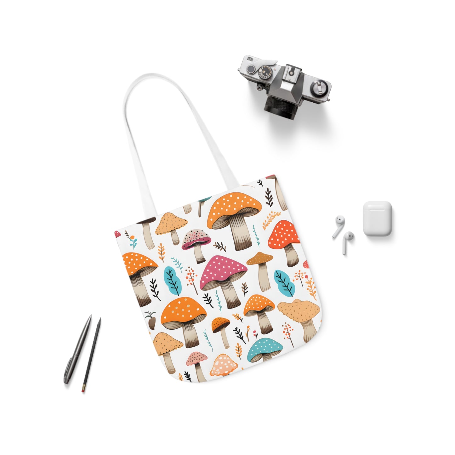 Colorful Mushroom Polyester Canvas Tote Bag (AOP)